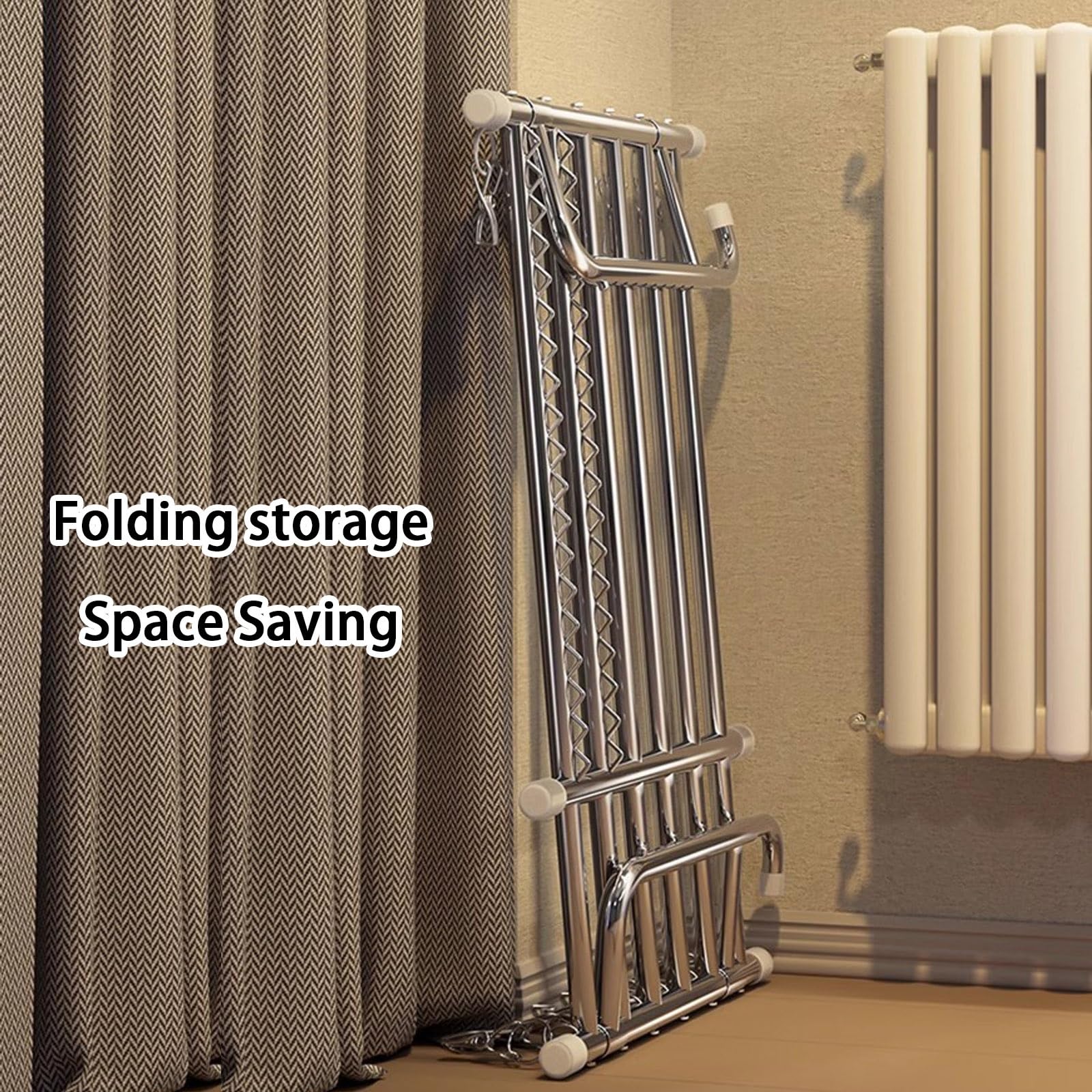Stendino Da Termosifone, Stendibiancheria Da Balcone Da Appendere, Stendibiancheria Estensibile In Acciaio, Clip Per Calzini Autoportanti，Ripiegabile Stendino，Foro Ondulato Antivento(57-100cm)