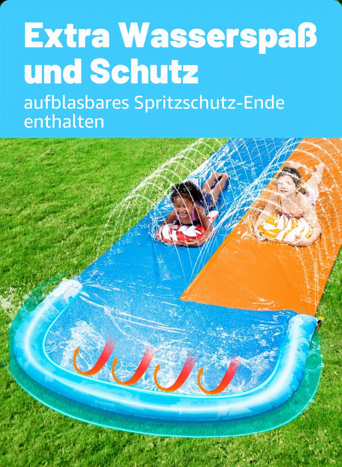 JOYIN 685 cm Rutsche und Wasserrutsche mit 2 Bodyboards, eingebautem Sprinkler für Garten