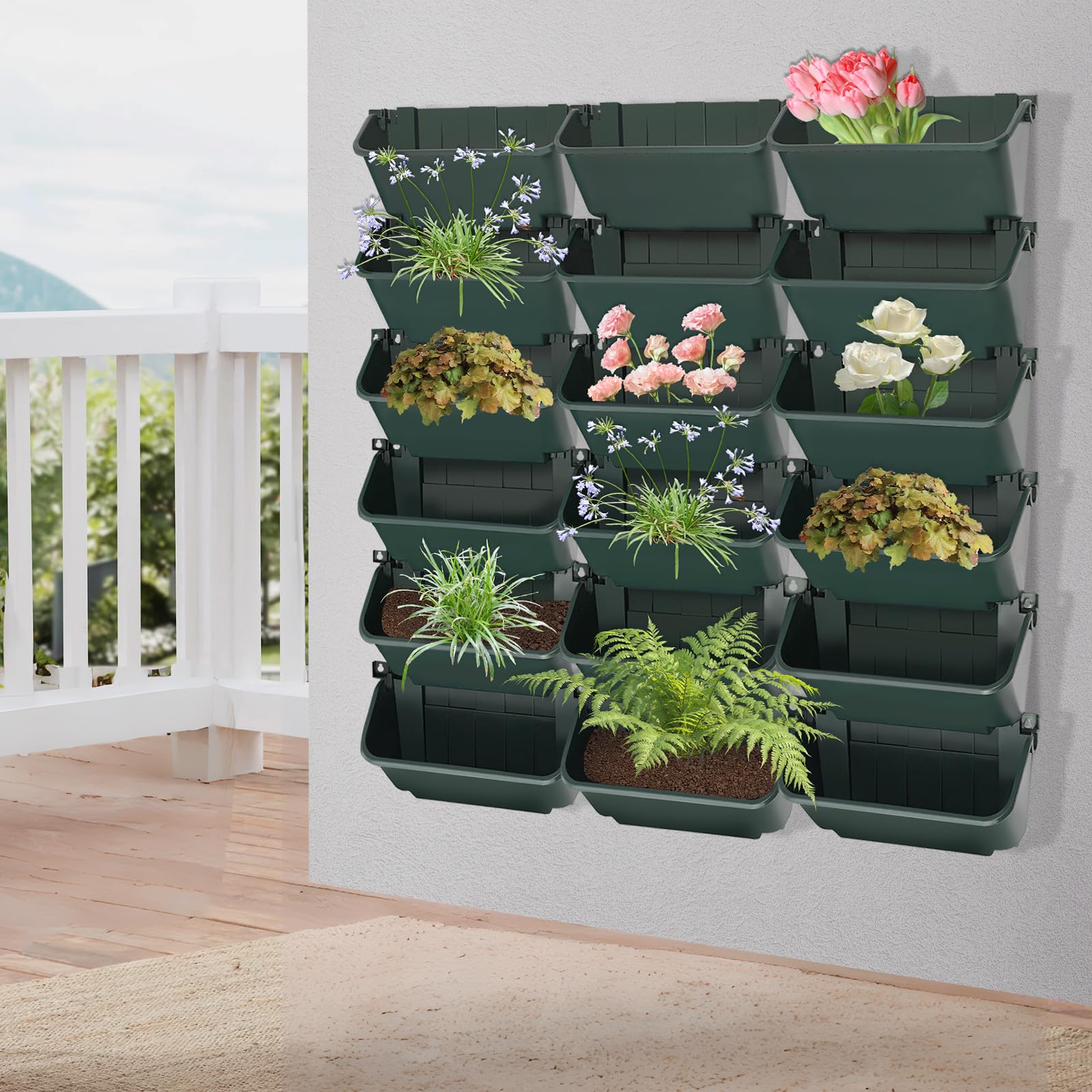 Pianta verticale sospesa da parete, con sistema di irrigazione automatico, salvaspazio, verticale, da giardino, per cortile, giardino, balcone, decorazione della casa (verde scuro)