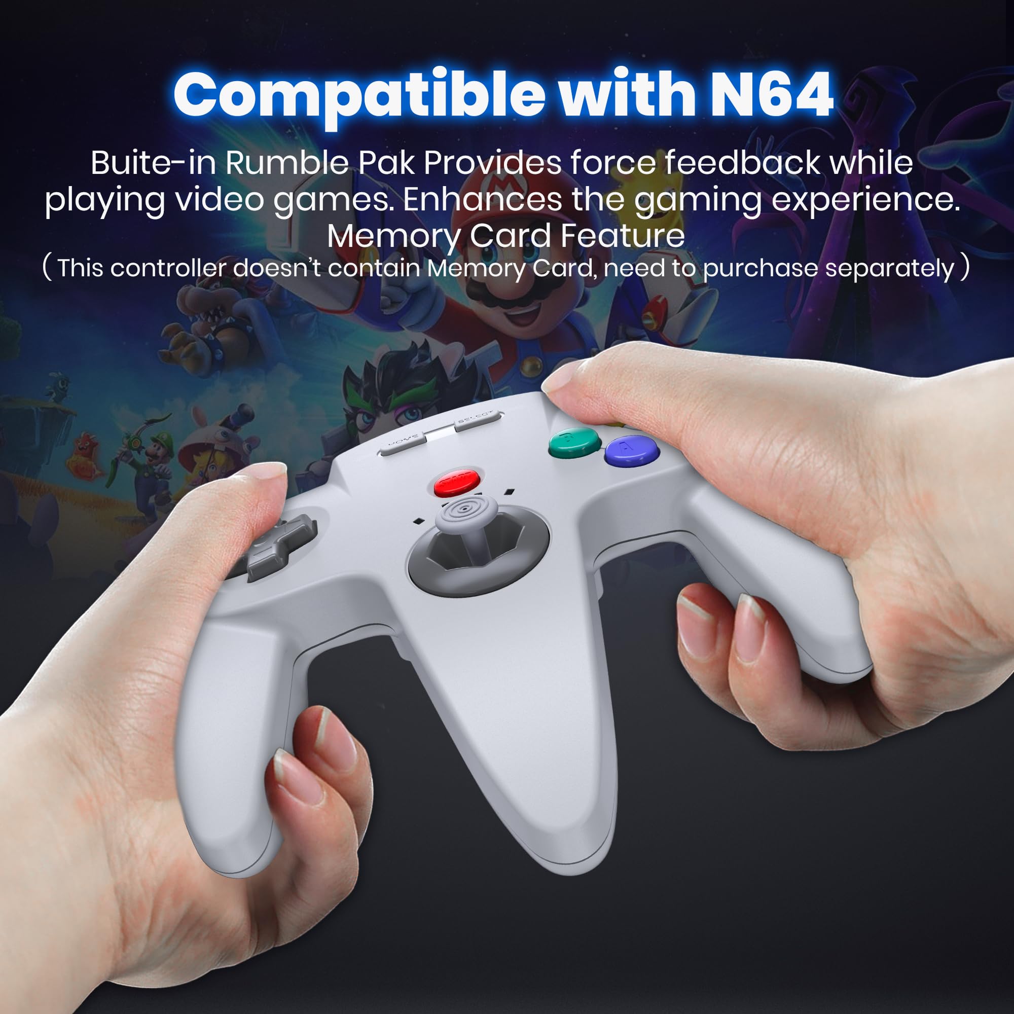 miadore Controller wireless N64 Pro per console N64, Plug & Play, ricevitore N64, batteria da 500 mAh, funzione rumble, chiavetta analogica 3D, Gaming Joystick compatibile con la console N64(grigio)
