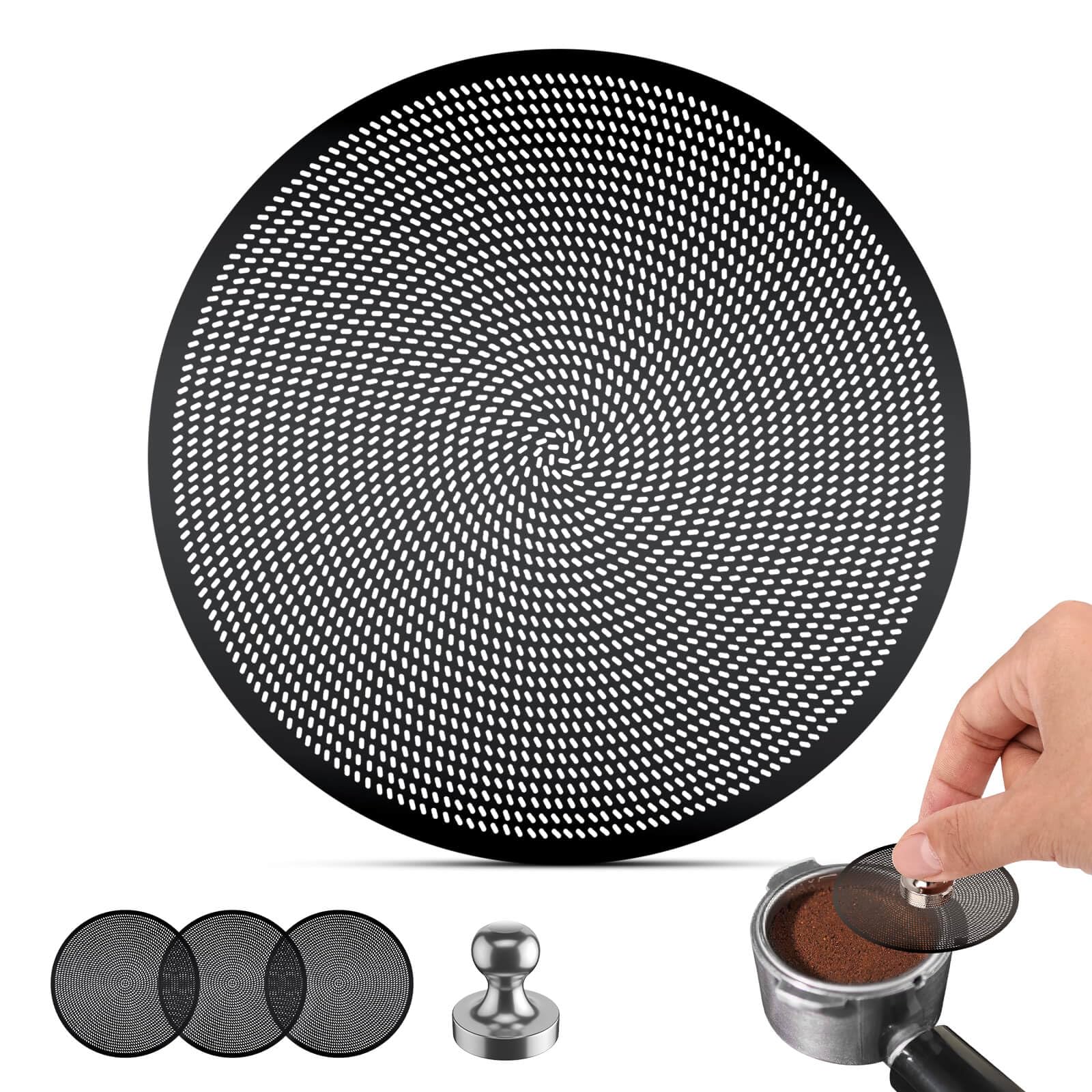 3-Pack 58mm Espresso Puck Screen, 58.5mm, 0.2mm Ultra-Thin Stainless Steel Reusable Puck Screen, Fits 58mm Portafilters, Compatible with 58mm Espresso Machines (Black)