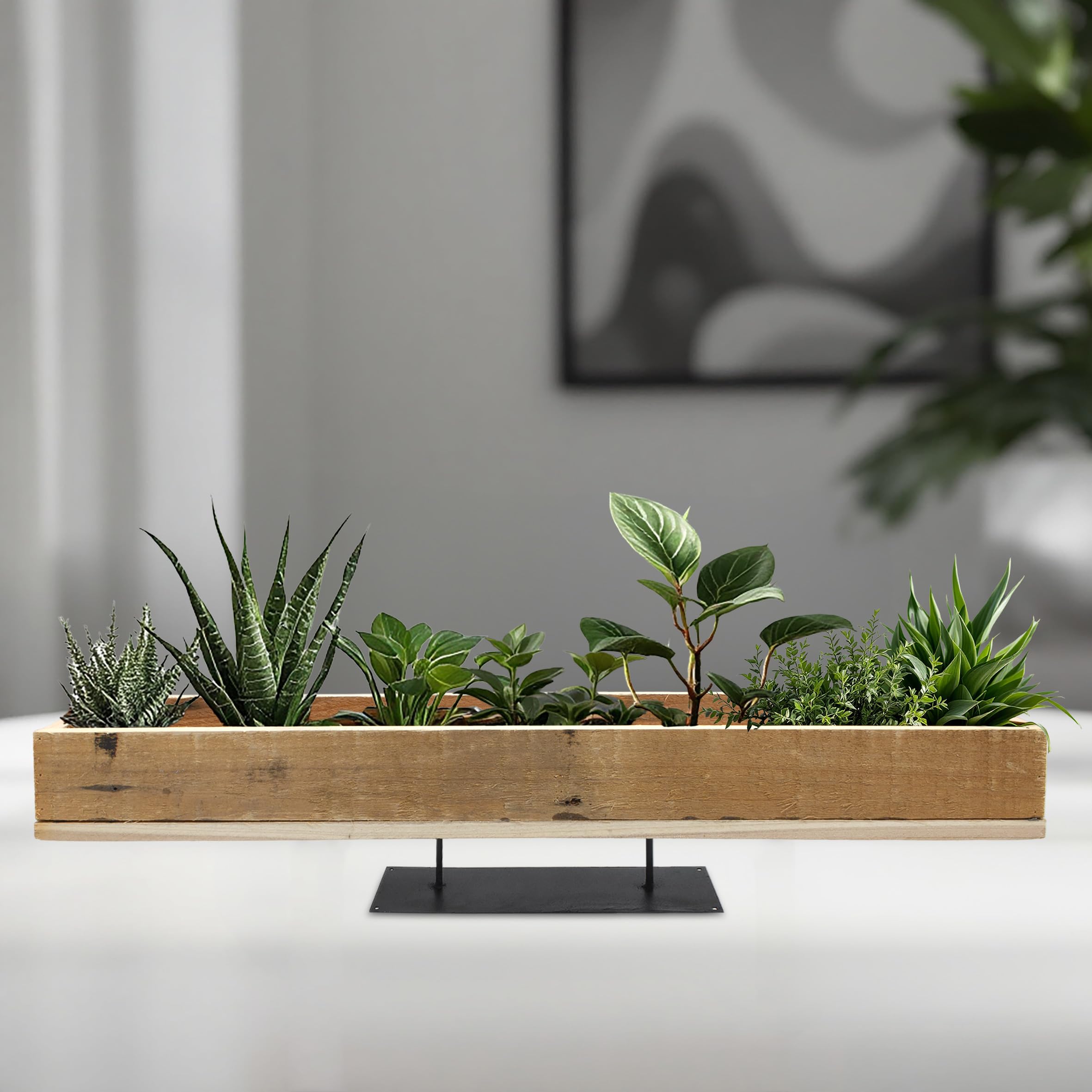 Spetebo Jardinera de madera natural con lámina – 70 x 13 cm – Jardinera grande para plantar directamente – Jardinera decorativa para jardín, bandeja para plantas, bandeja decorativa para plantas