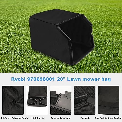 Miniatura 6 de 970698001 - Bolsa de césped para cortacésped Ryobi de 20 pulgadas, piezas RY40108, RY40109, compatible con modelos de cortacésped inalámbrico Ryobi