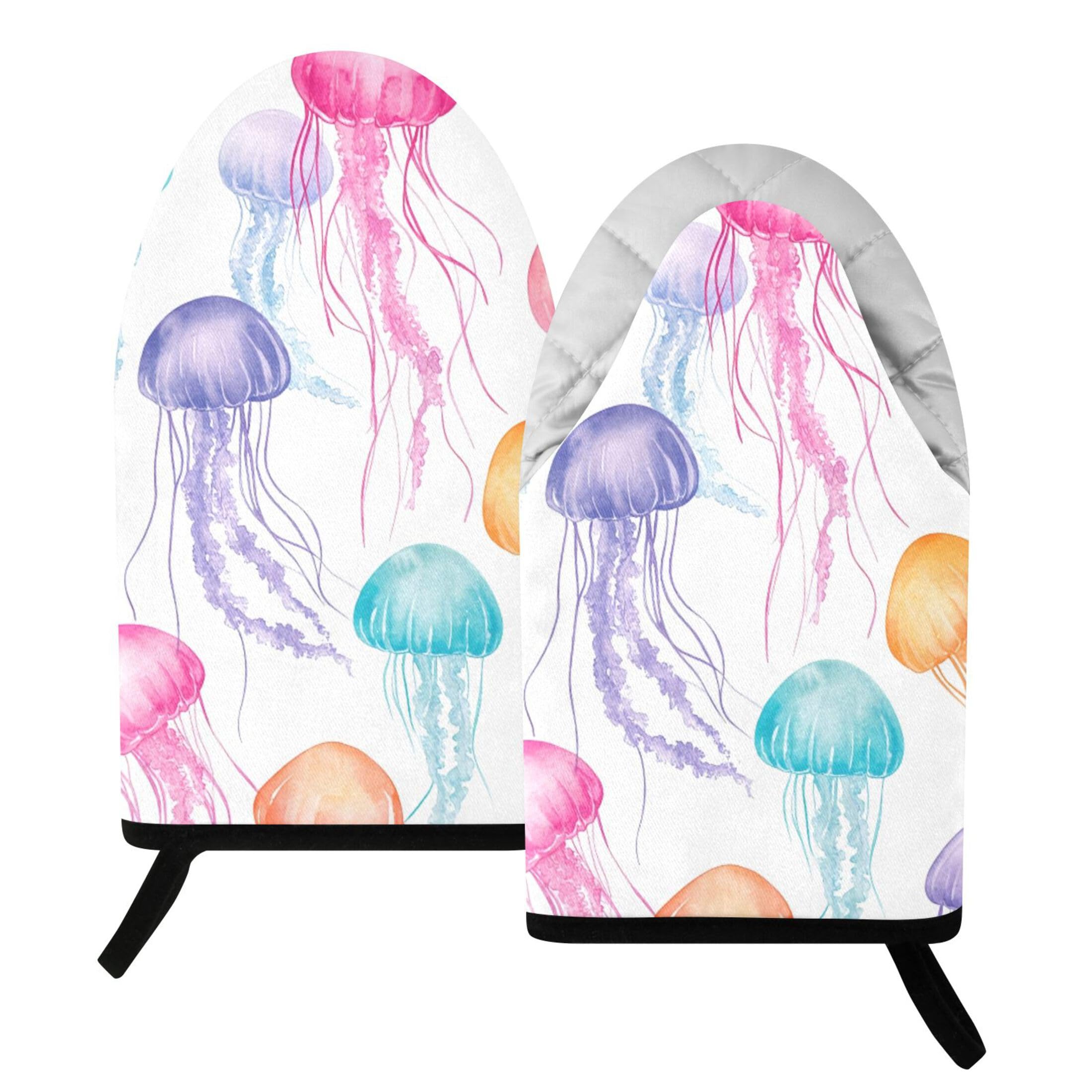 Fuauuyl Oven Mitts Heat Resistant Kitchen Gloves, Jellyfish Classic Oven Gloves with Hanging Loop for Baking BBQ Cooking Grilling, 1 Pair, 9.5 in