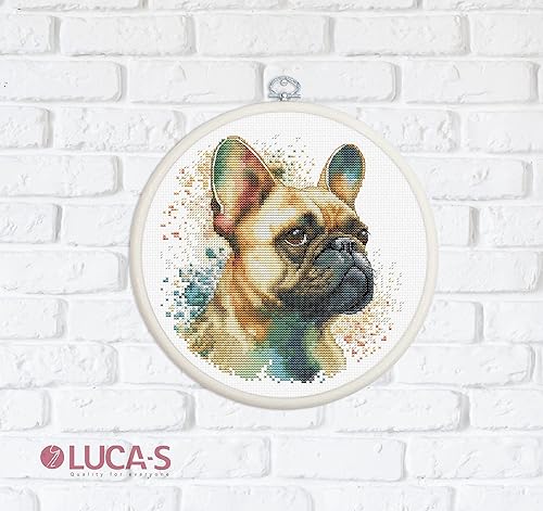 Miniatura 6 de Luca-S Kit de punto de cruz con aro incluido, kit de punto de cruz para adultos, kit de bordado (Bulldog francés)