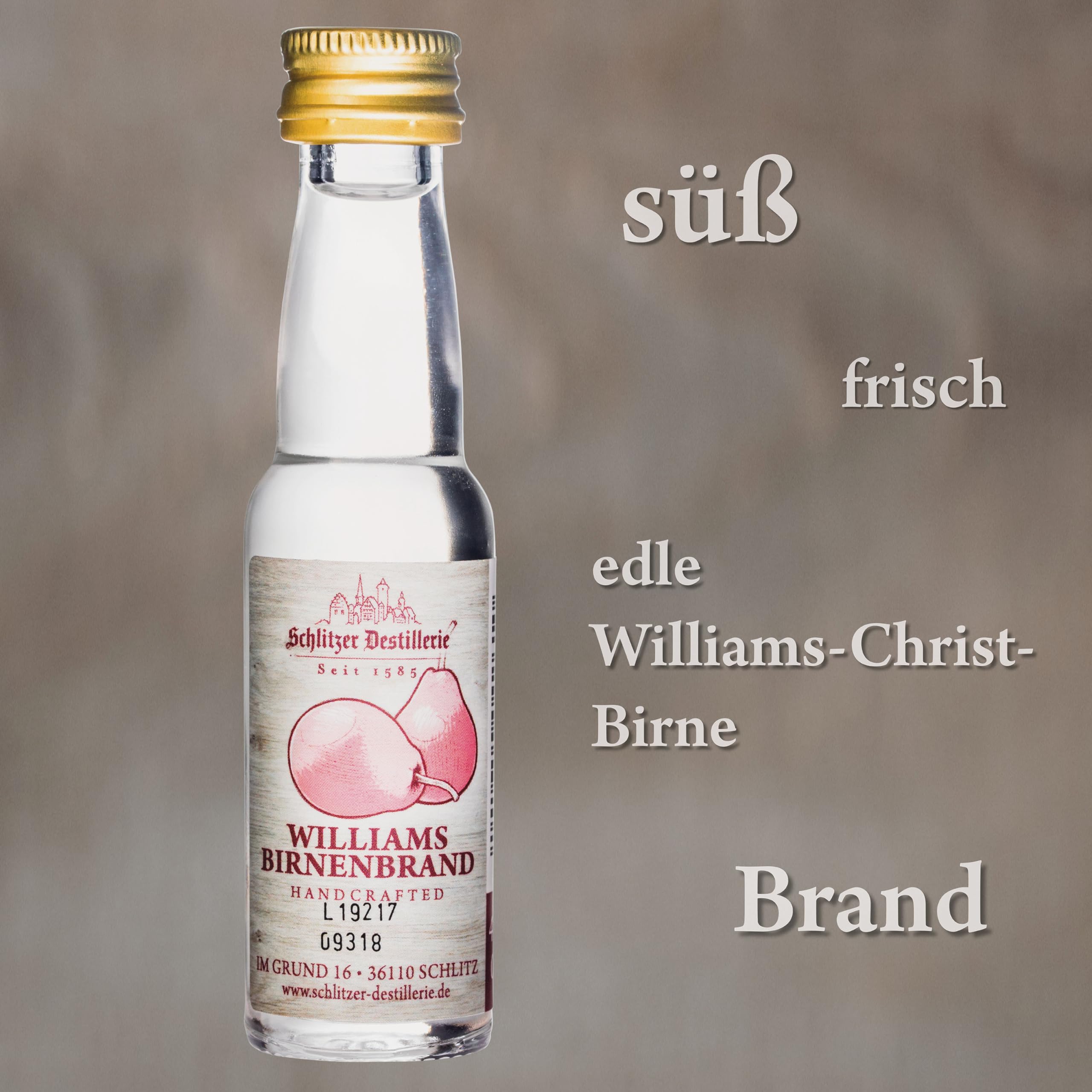 Schlitzer Williams Christ-Birnen-Brand Minis 40% vol. (25x 0,02 l) – Hochwertiger Obstbrand aus vollreifen Williams-Christ-Birnen, fruchtig & mild, ideal als Digestif, Geschenk oder für unterwegs