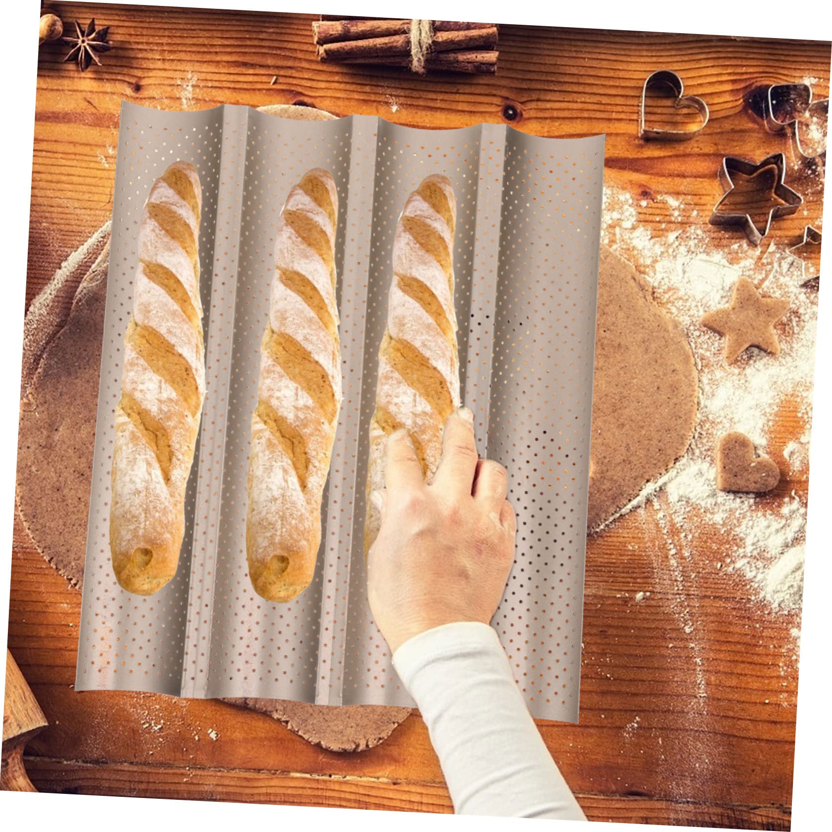 Molde Para Hornear Pan Francés 4 Ranuras Ondulado Acero Carbono Resistente Al Calor Para Uso Diario y Hornear Pan Baguette Horno, Utensilio Práctico Para Panadería Casera