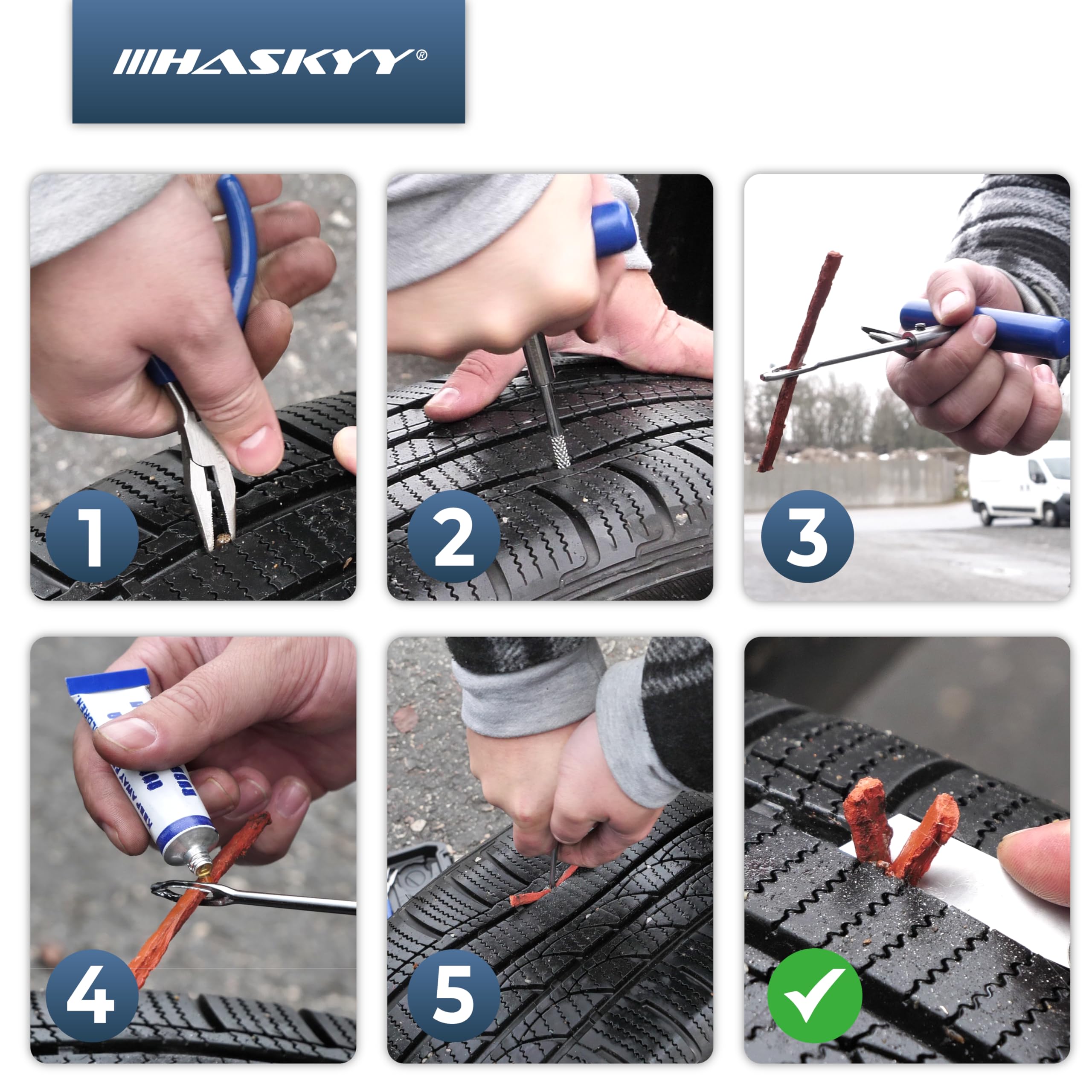 HASKYY Kit Riparazione Pneumatici 47 Pezzi Accessori Completi