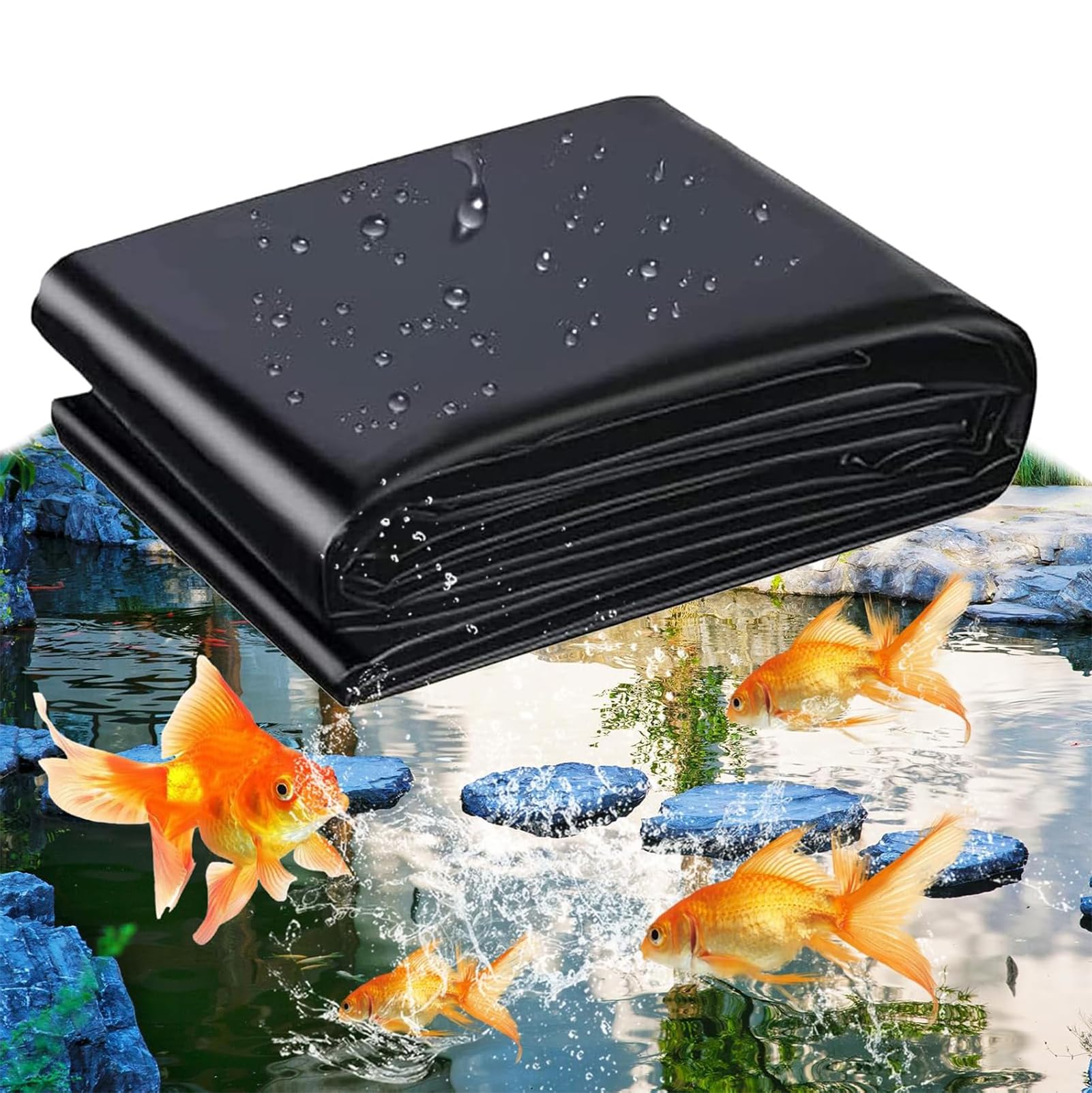 Telo protettivo per laghetto flessibile, pre-tagliato, 6,5 x 10,5 m, impermeabile, resistente agli strappi, per fontane, giardini acquatici e cascate, facile da inserire