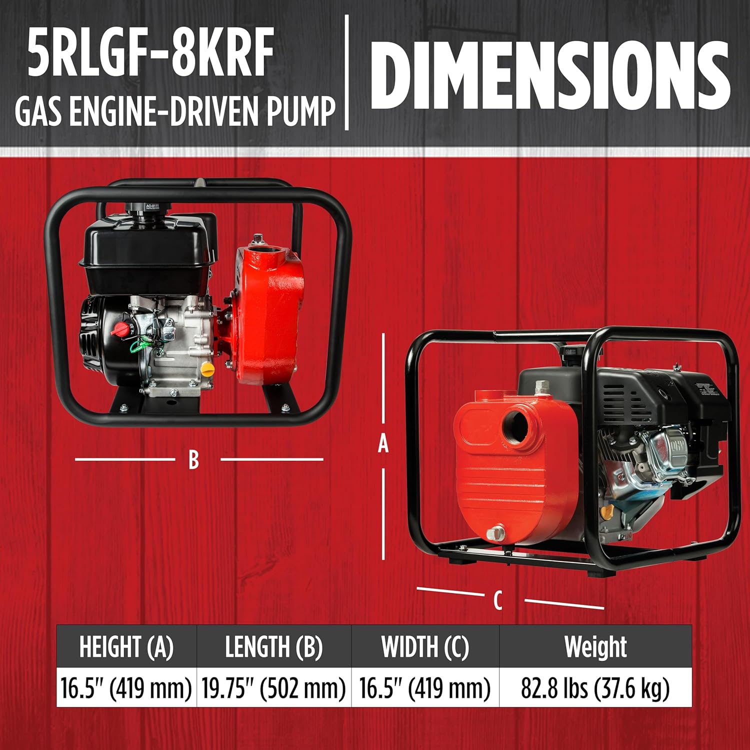 Red Lion 5RLGF-8KRF 196cc, 170 GPM, Cast Iron Kohler Gas Engine-Driven Agricultural Chemical Transfer Pump, Red, 617032