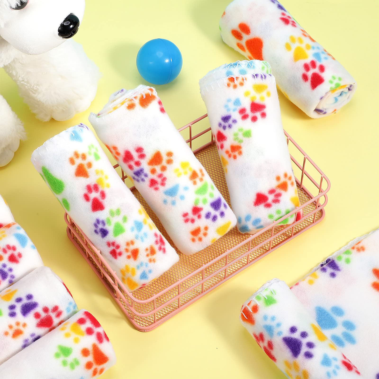 Lot de 12 couvertures pour chien en tissu polaire avec imprimé de pattes - Doux et lavable - Pour chaton, chiot et autres petits animaux - Style assorti