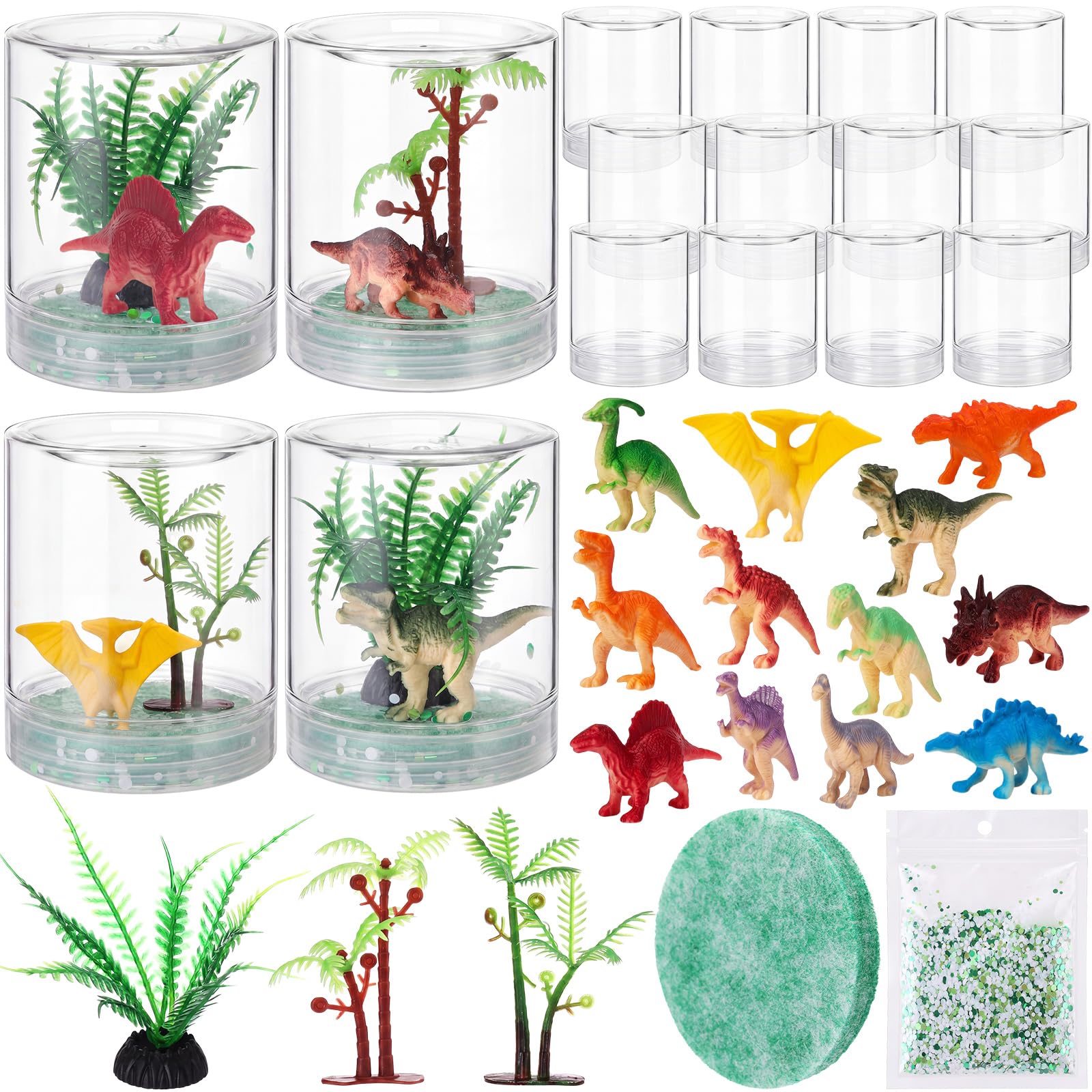 Sotiff 12 Sets Dinosaur Snow Globe Kit Mini Figurines Artificial Plastic Plants Build a Dinosaur Habitat DIY Craft Safari Animal for Dinosaurs Enthusiasts Birthday Party Favors School Activities