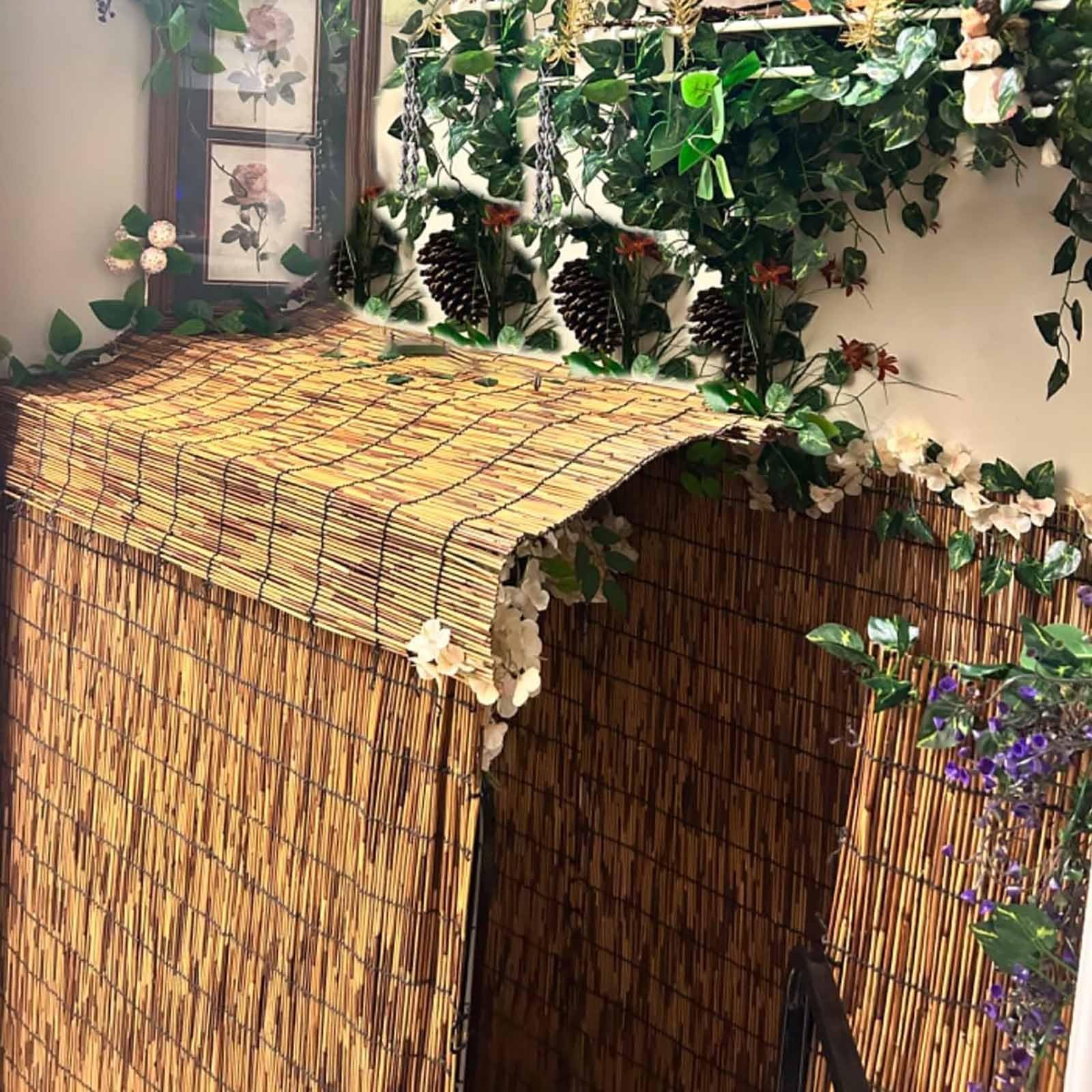 Recinzione in bambù naturale, marrone, per terrazze, giardini e balconi, pannelli decorativi per esterni, resistenti alle intemperie, per parasole e protezione dal vento (100 x 300 cm)