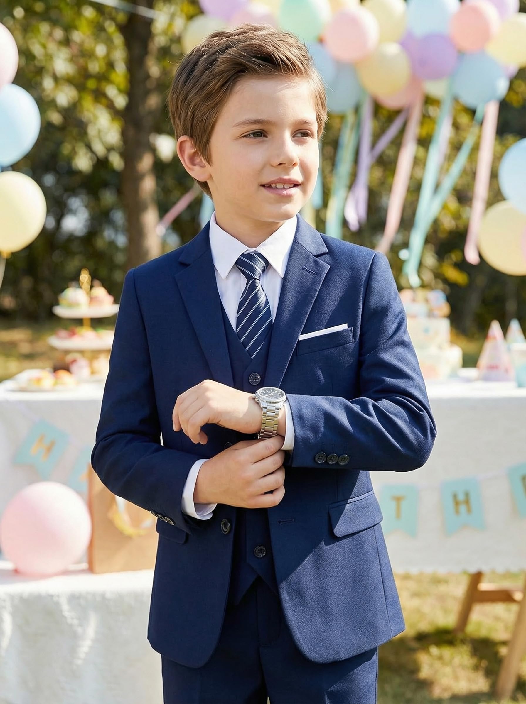 Jungenanzüge, 3-teiliges Slim-Fit-Anzug-Set, Dresswear, Ringträger, Outfit für Jungen