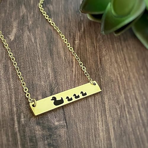 Miniatura 3 de Mama Duck with Ducklings Jewelry for Women, Mother's Horizontal Bar Necklace, Silver, Rose Gold or Yellow Gold in 16, 18, or 20 inch
