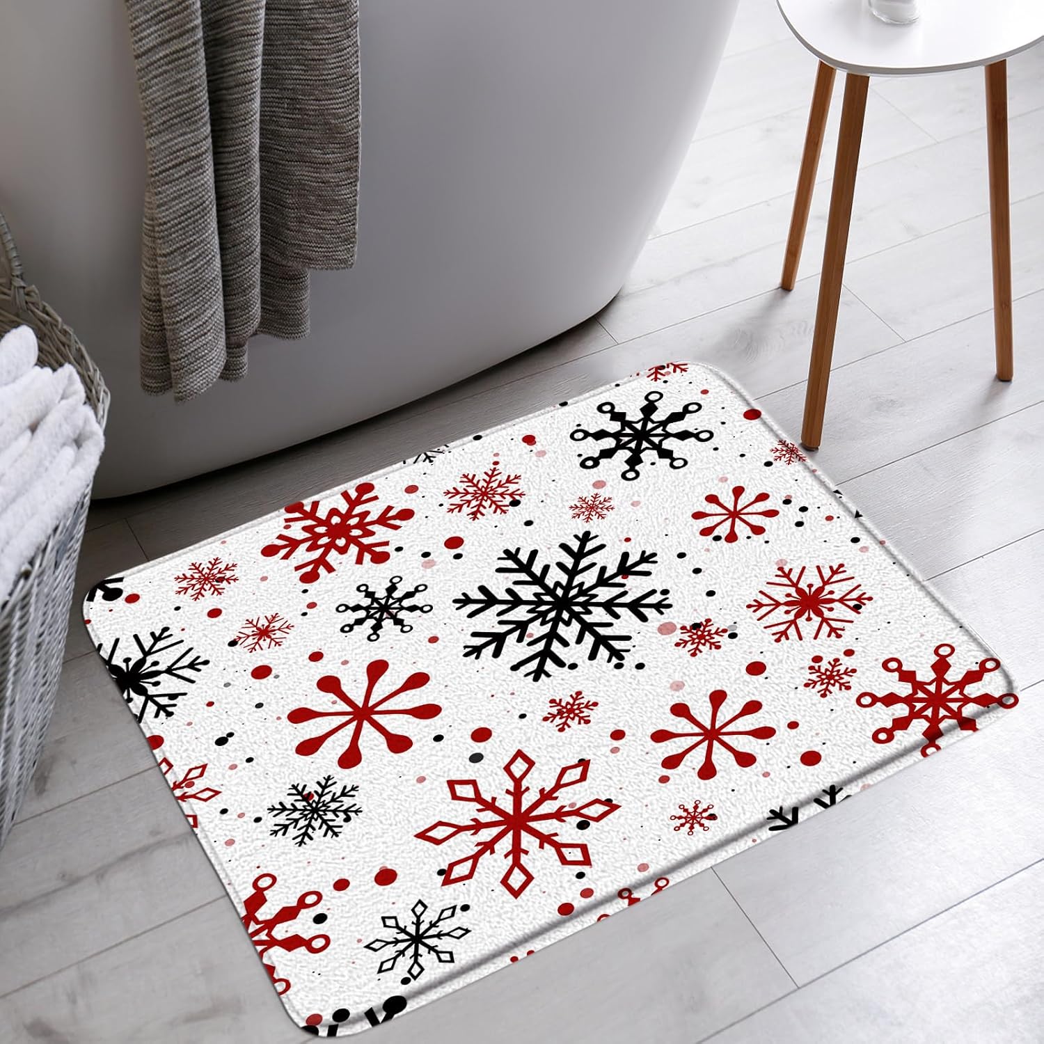 Christmas Snowflake Bath Mat Blue Gray Snowflake Polka Dot Winter Holiday Bathroom Bathtub Floor Rugs Doormat Toilet Decor,24 x 70 in
