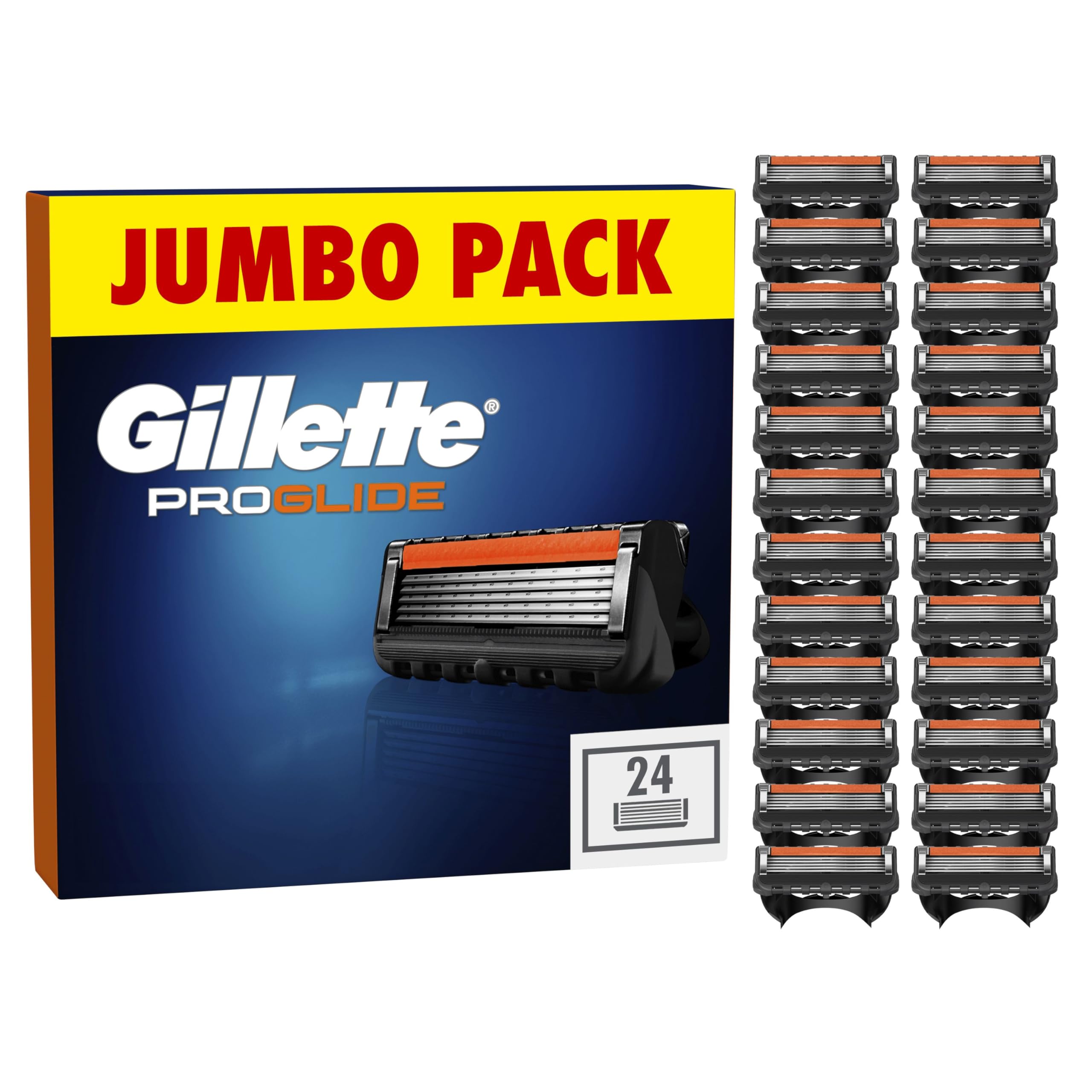 Gillette ProGlide Razor Blades Men, Pack of 24 Razor Blade Refills with Precision Trimmer, 5 Anti-Friction Blades, Packaging May Vary