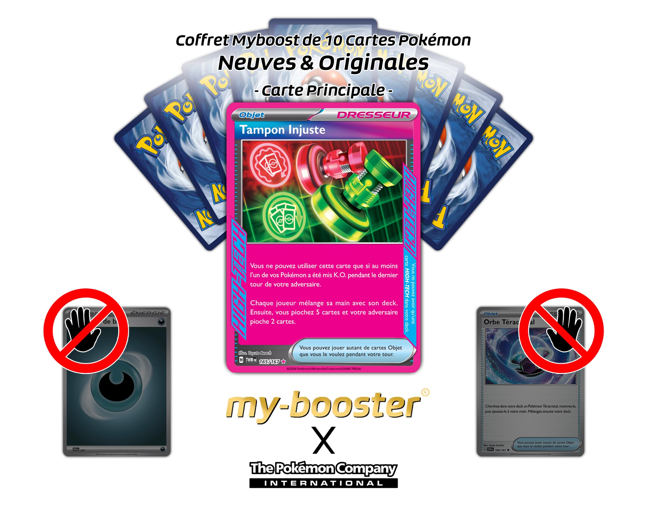 Tampon Injuste 165/167 Dresseur High-Tech Holo - Myboost X Écarlate et Violet 6 Mascarade Crépusculaire - Coffret de 10 Cartes Pokémon Françaises