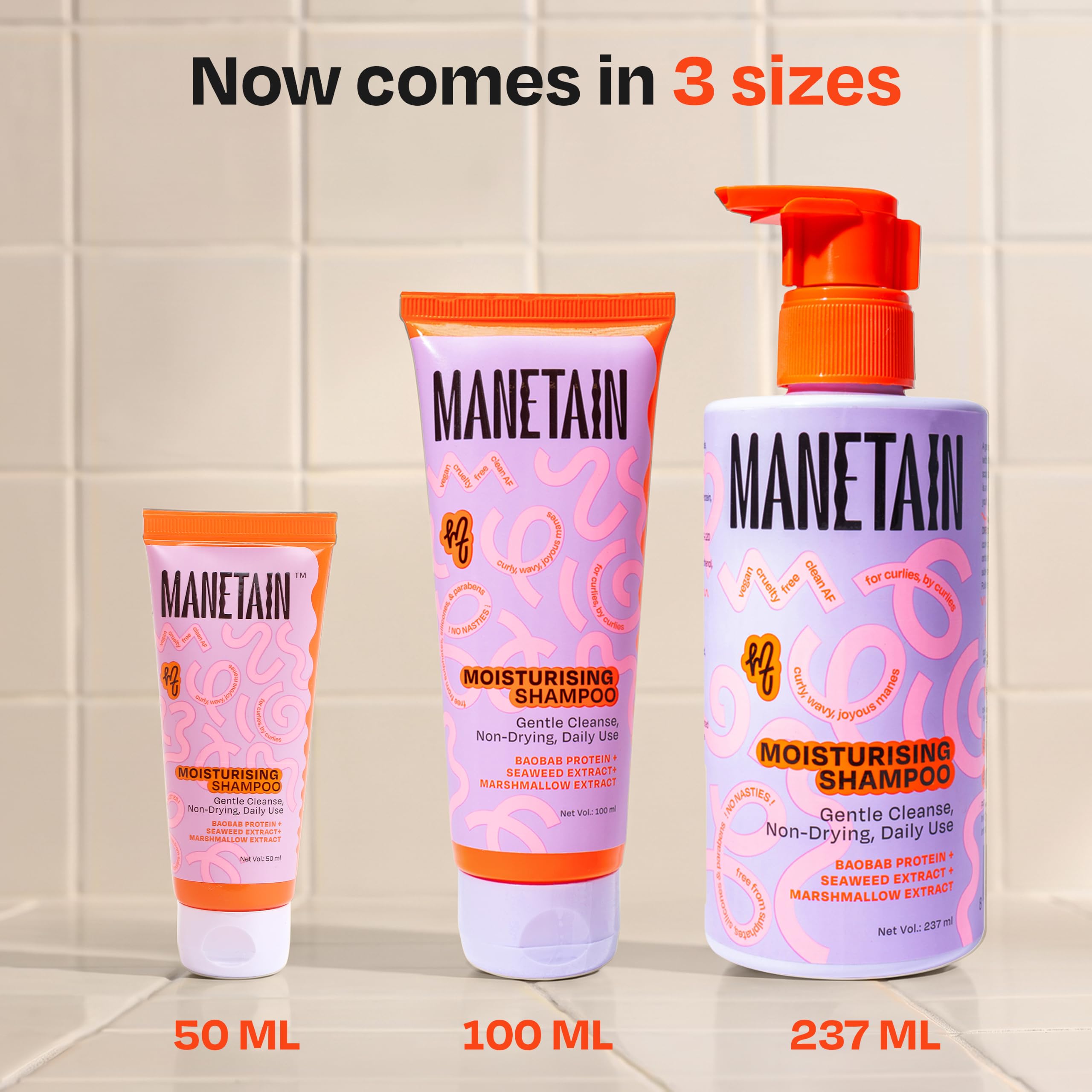 MANETAIN Moisturising Shampoo 237ml for Curly, Dry & Frizzy Hair | Sulphate & Paraben Free | Hydrates & Strengthens with Baobab Protein, Seaweed & Marshmallow Extract | CG-Friendly, Gentle Cleanser for Soft, Defined Curls product image 9