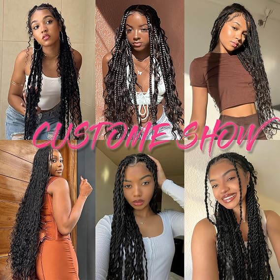 2 Pcs Natural Black Brazilian Wool Hair for Braids Acrylic Hand Knitting Goddess Faux Locs Crochet Hair for Black Women Senegalese Twisting Jumbo Braids Braiding Hair Extension #1B