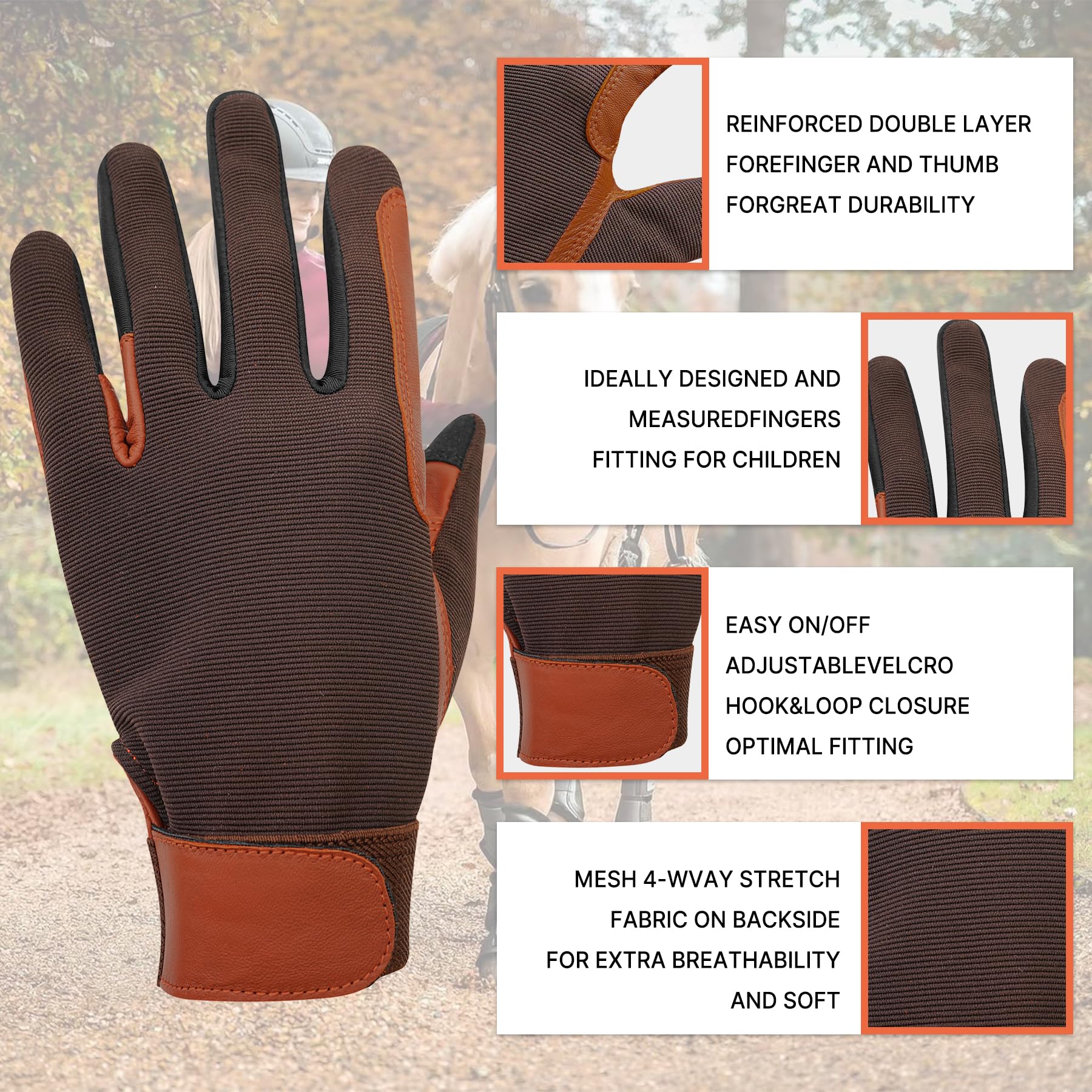Thapower Guantes de equitación 100% cuero para mujer, resistentes al viento y transpirables, guantes de equitación