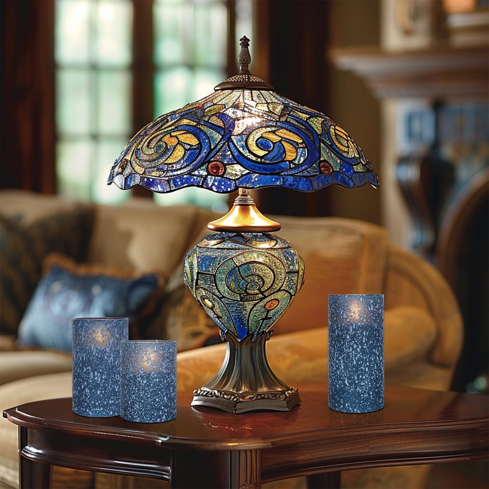 Revelbunny Lot De 3 Bougies LED Sans Flamme, Sur Le Thème De L'océan Bougies à Piles Avec Télécommande Et Minuteur Décalcomanies En Verre Bougies Pilier En Cire Véritable Pour La Maison, Les