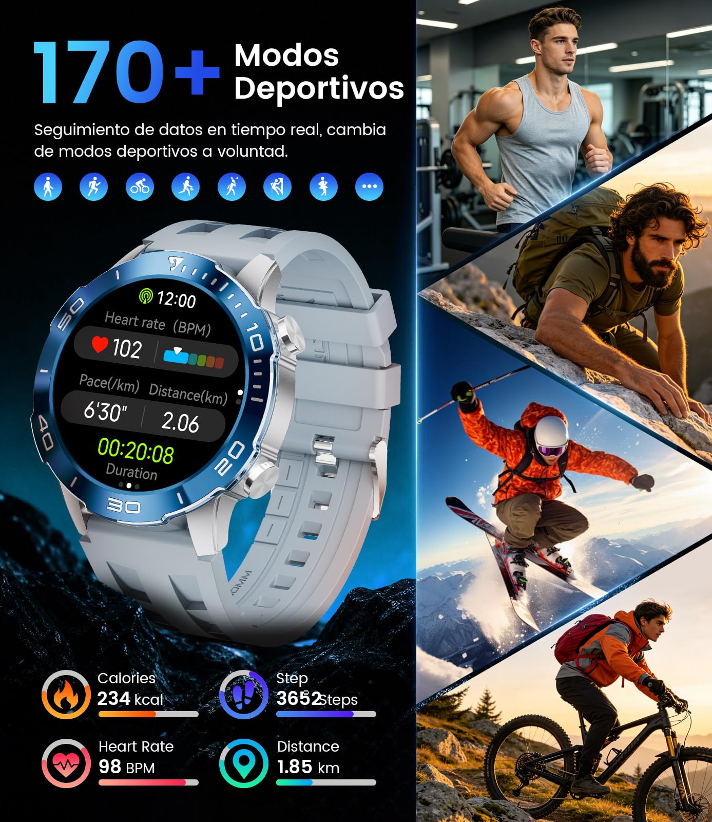 LIGE Reloj Inteligente Hombre, 1.43" HD 800mAh para Android/iOS, Plateado
