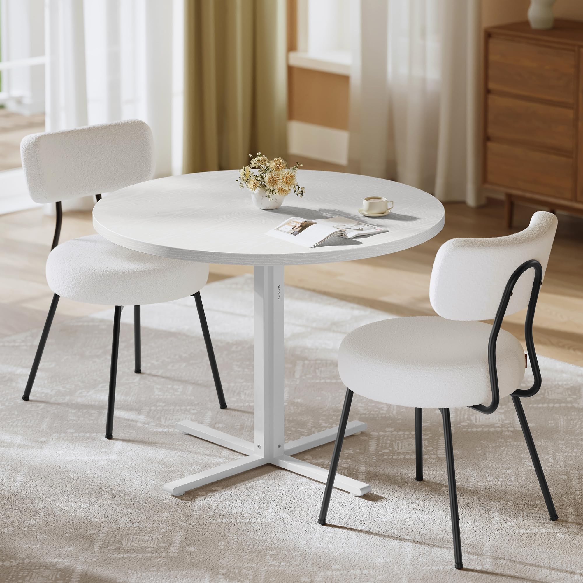 Photo 1 of **USED**
VASAGLE Dining Table Set, Round Dining Table with 2 Upholstered Kitchen Chairs, for Small Spaces, Kitchen, Living Room, Steel Frame, Modern Style, Snow White and Cream White UZH2507008