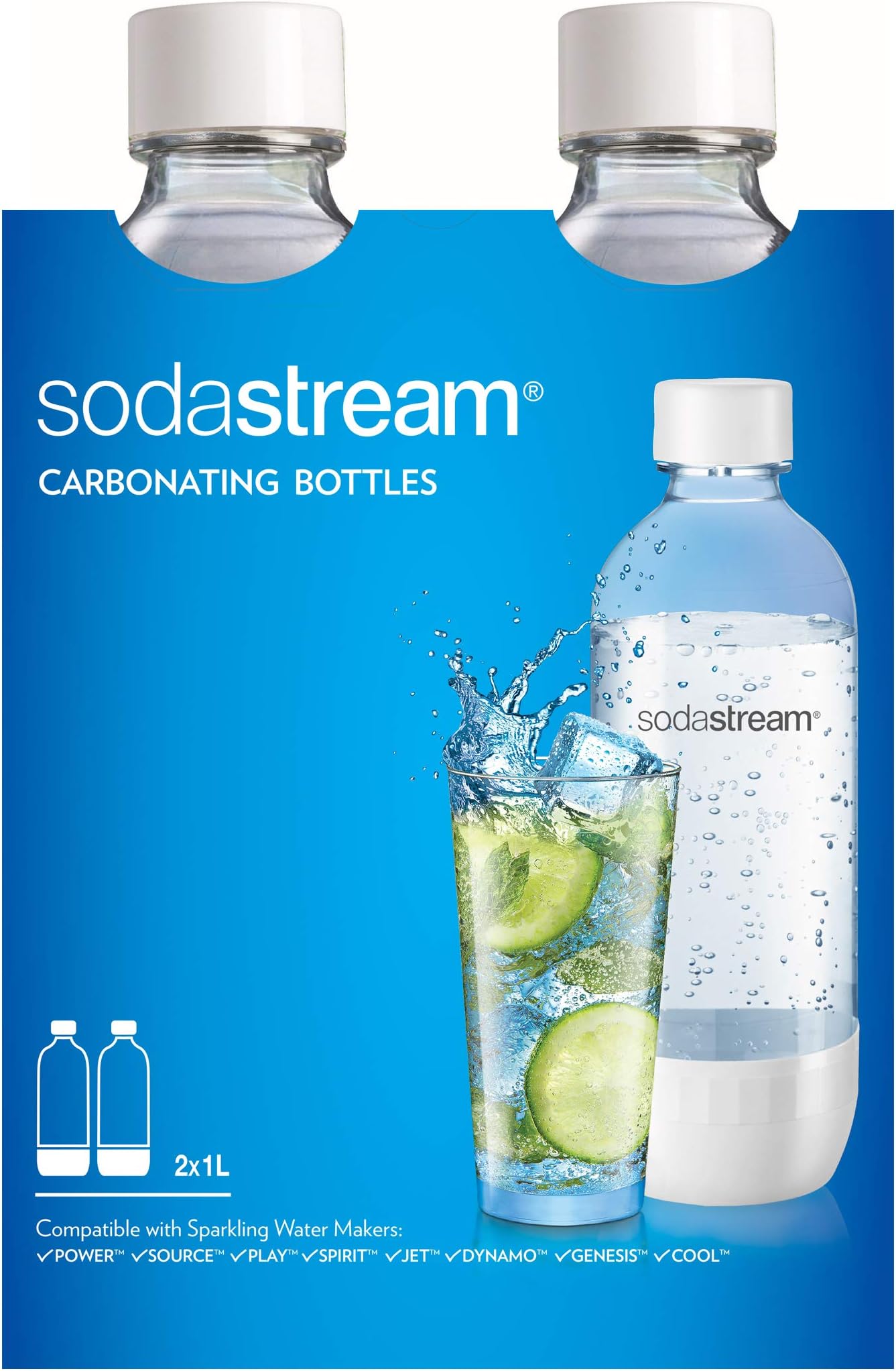SodaStream Dishwasher Safe 1L Classic DWS Carbonated Bottle, White (Twin Pack) 2 Pack