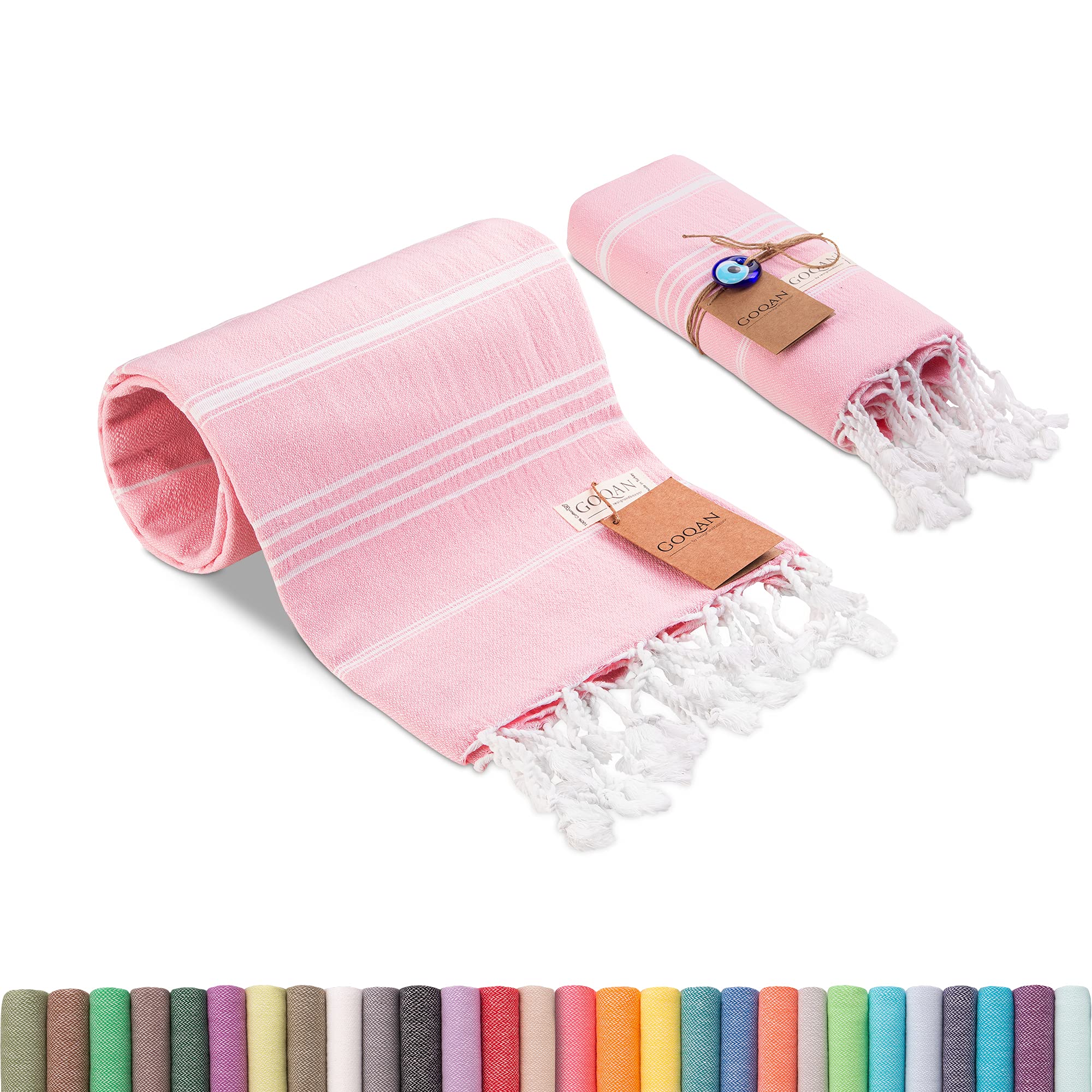 realgrandbazaar Lucky Turkish Towels Beach Towels%100 Cotton - Pre Washed, No-Shrink, Quick Dry, Soft 39x71' Large Peshtemal, Turkish Towel, Set can be Made - Goqan (Sugar Pink)OEKO-TEX STANDARD 100