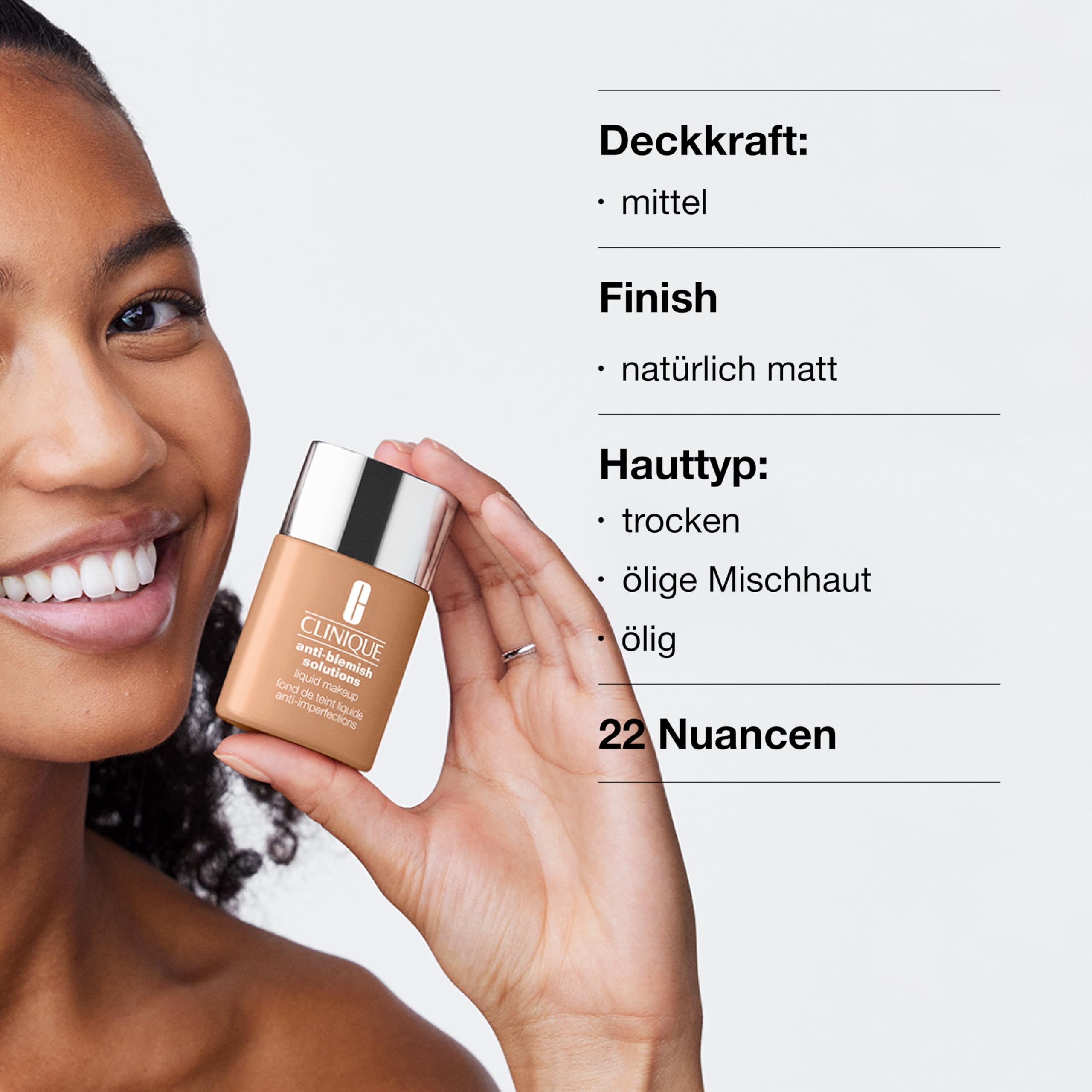 Clinique Anti-Blemish Solutions™ Liquid Makeup | Flüssige Foundation mit 0,5% Salicylsäure | Für Mischhaut bis ölige Haut | Mittlere Deckkraft & mattes Finish