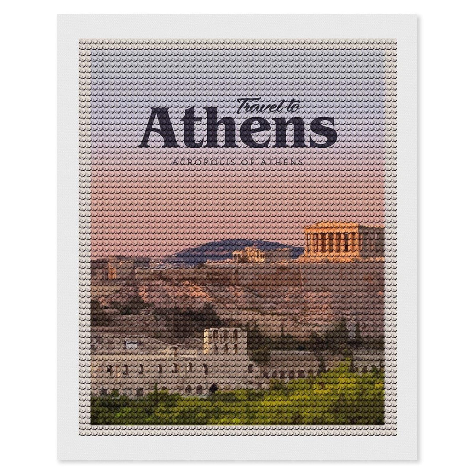 Junmoney Athens(4) Diamond Art Canvas 16"x20", for Teens, Nice Detail and Sparkle, Farmhouse Decor, Festive Craft Gift, Easy to Enjoy