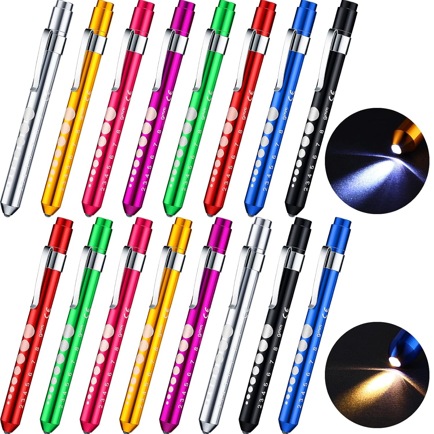 Tuanse 16 Pack Pen Light Nurse LED Penlight Pen Lights for Nurses Pupil Penlight with Pupil Gauge Reusable for Nurse Students Doctors Daily Use(Assorted Color)