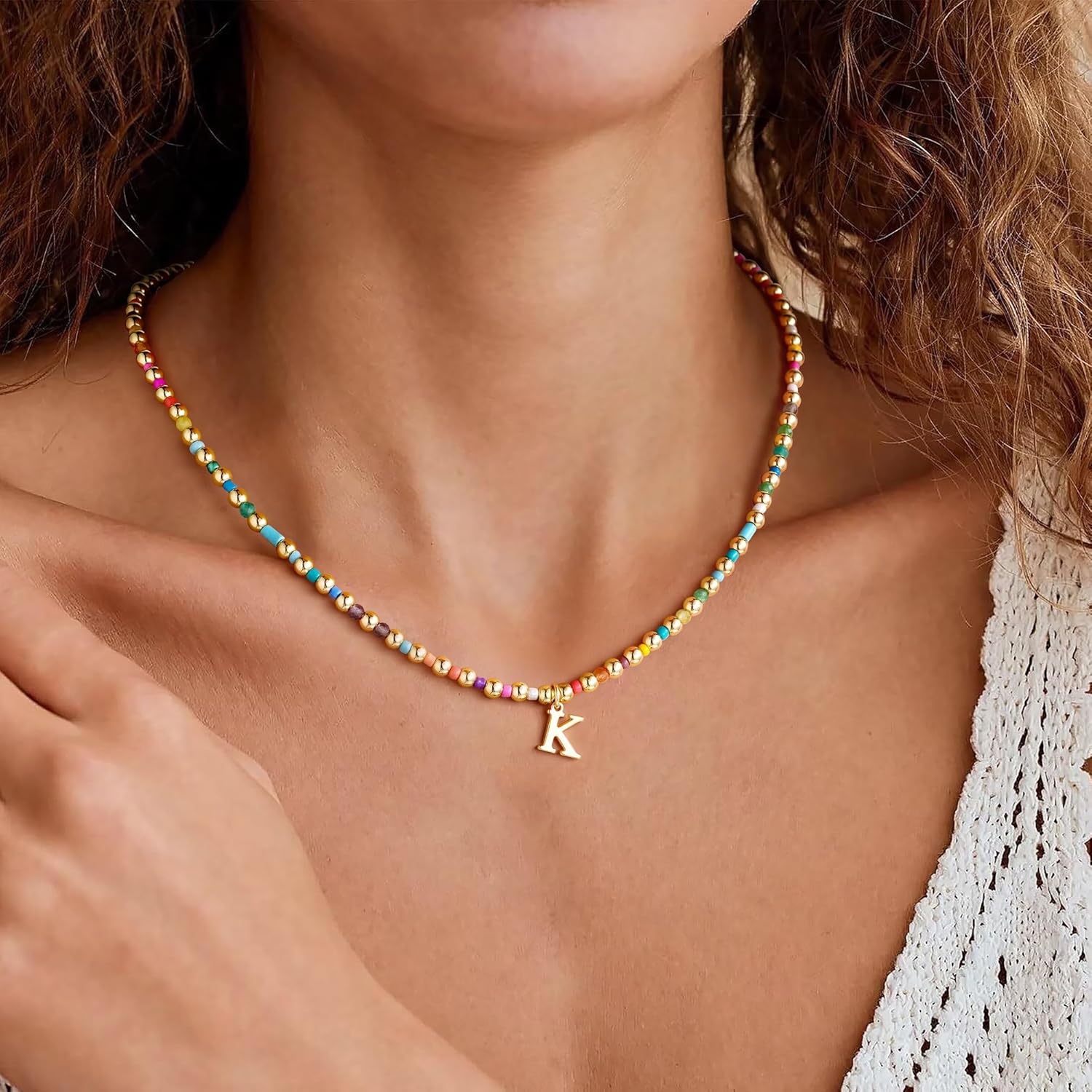 Turandoss Colorful Beaded Initial Necklaces for Women Trendy, Dainty 14K Gold Plated Beads Initial A-Z Colorful Beaded Pendent Necklace Birthday Personalized Friendship Jewelry Gifts for Women Girls - Image 3