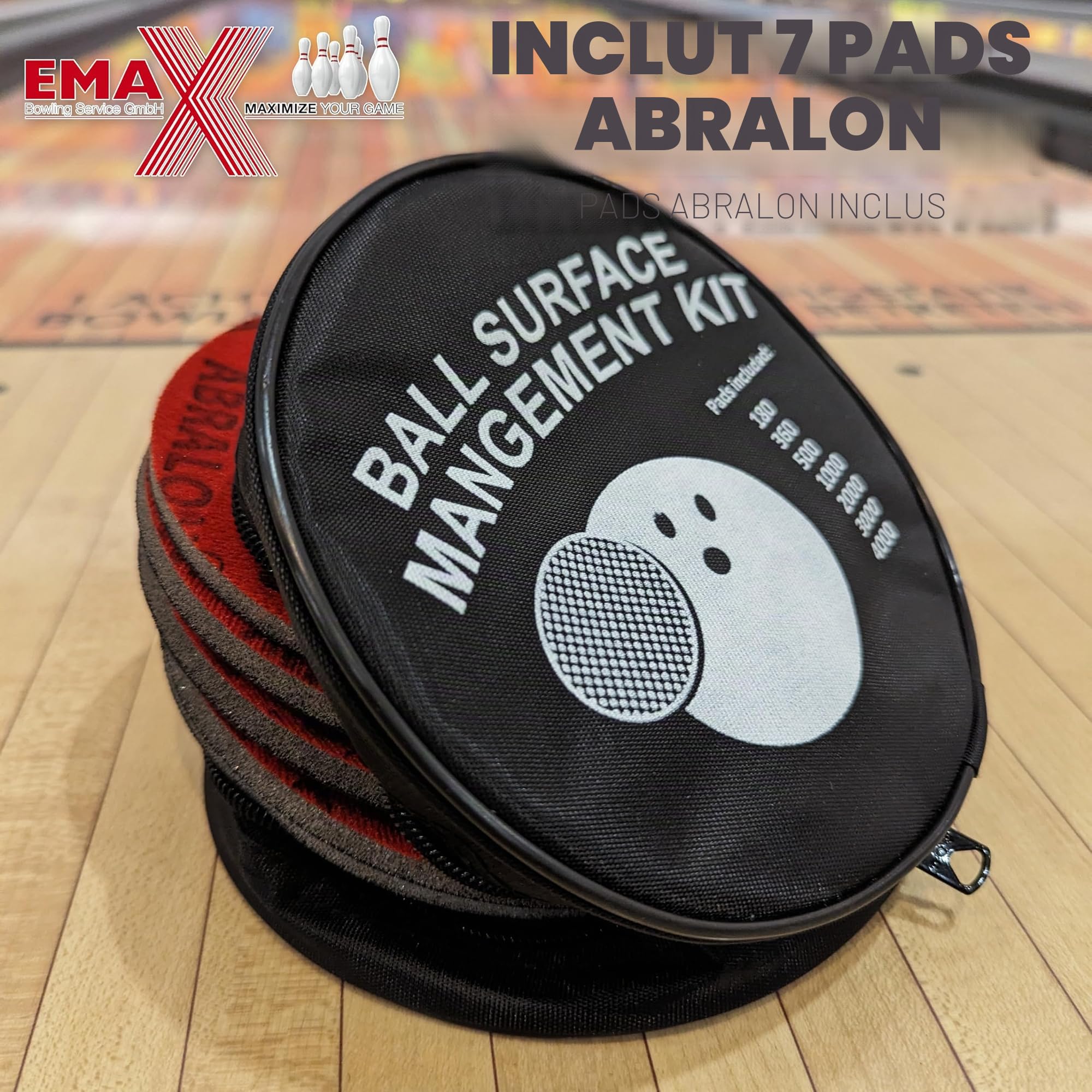 EMAX - Kit de ponçage pour boules de bowling - Kit de gestion de surface - Accessoires Abralon avec sac