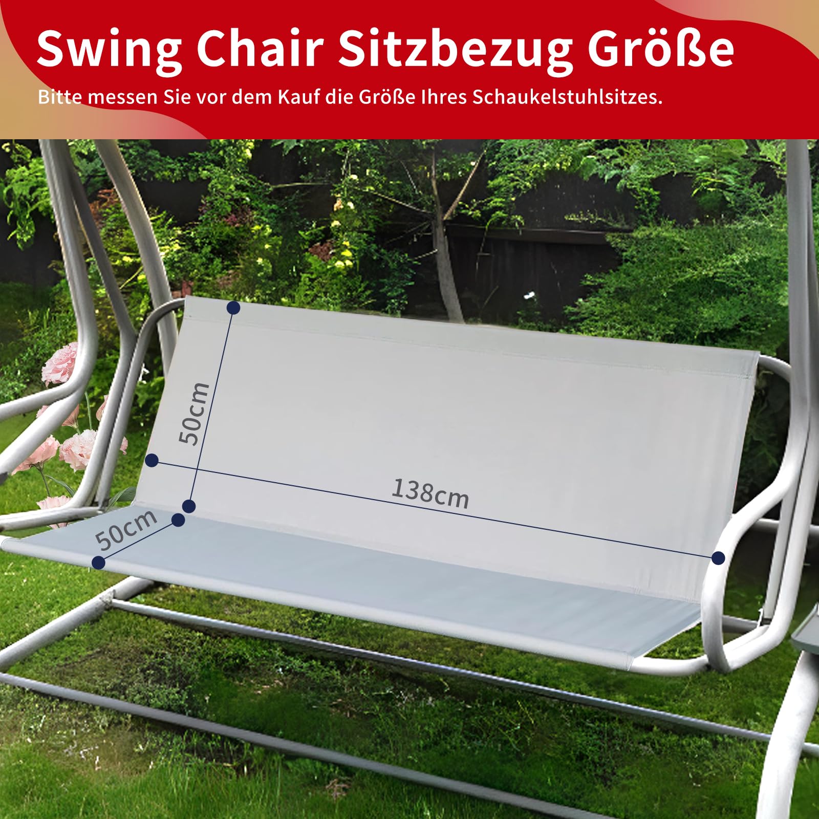 Columpio Jardin Exterior Funda Asiento de Reemplazo,Funda de Repuesto para Asiento de Columpio de Jardín,Impermeable Tela Oxford 600D Porch Swing de Asiento,Resistente (138 * 50 * 50cm,Gris)