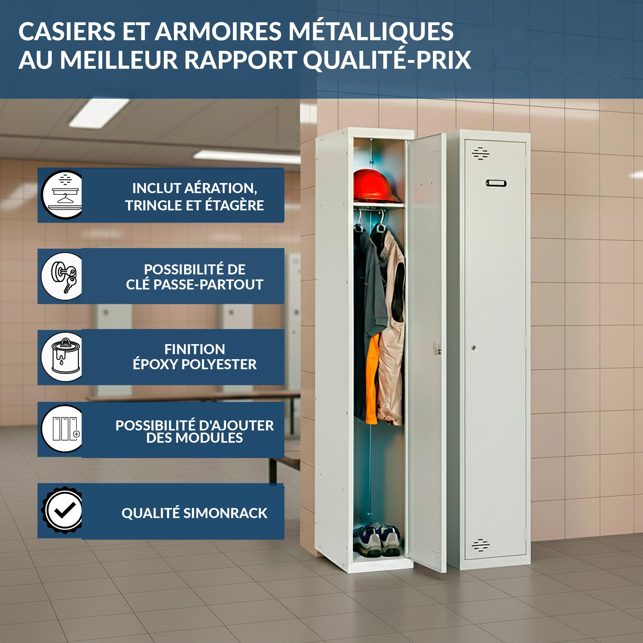 SimonRack Casier Vestiaire Metallique, 1 Porte, Comprend la Clé, 1800x300x500 mm, Gris - Simonlocker