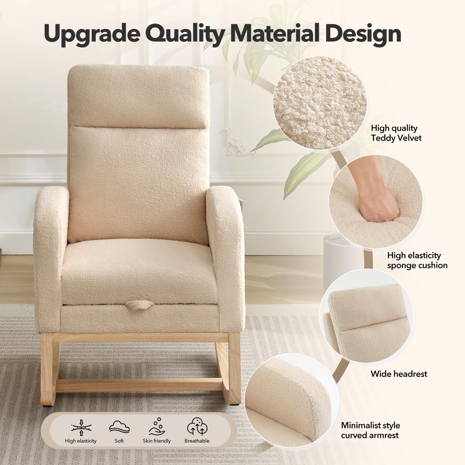 Sillas mecedoras de Lactancia con reposapiés, sillas mecedoras con Respaldo Alto, sillón tapizado con Base de Madera Maciza para el salón, el Dormitorio y la habitación del bebé