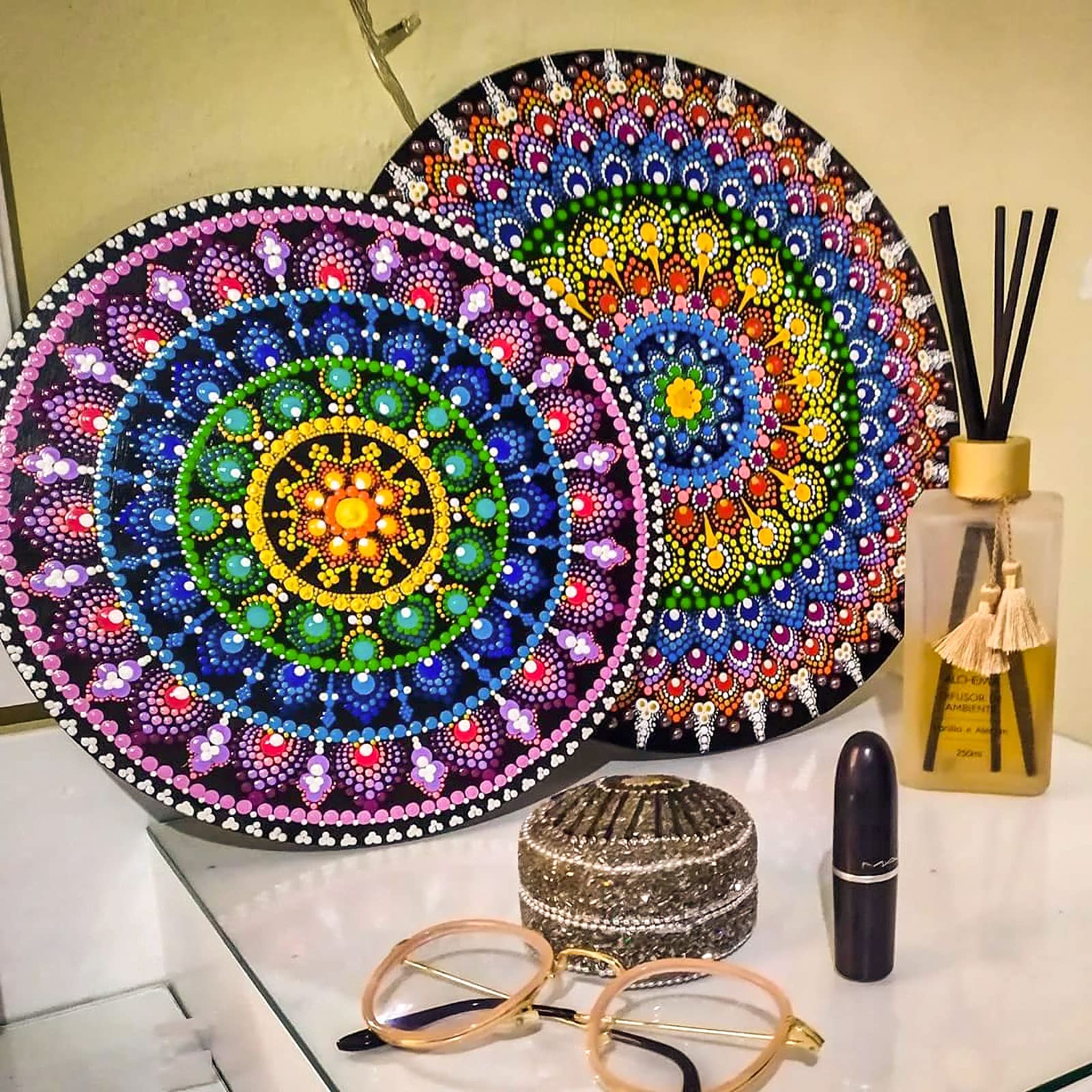 Amzeeniu Kit Mandala Set 74 Strumenti Include Pittura Roccia, Stencil, Aste Acriliche, Strumenti Punteggiatura per Disegno Artigianato Nail Art DIY