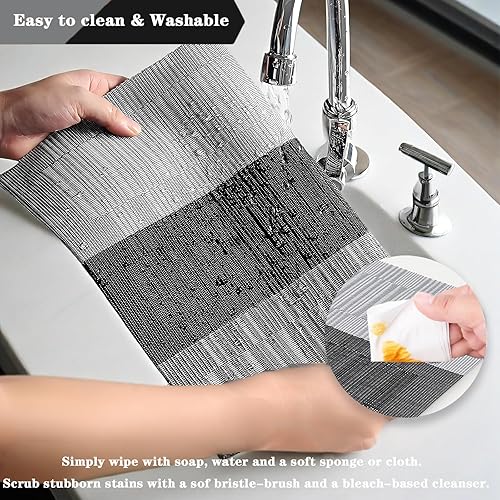 Miniatura 5 de Manteles individuales negros y grises, resistentes al calor, antideslizantes, para mesa de comedor, lavables, duraderos, de vinilo de PVC tejido