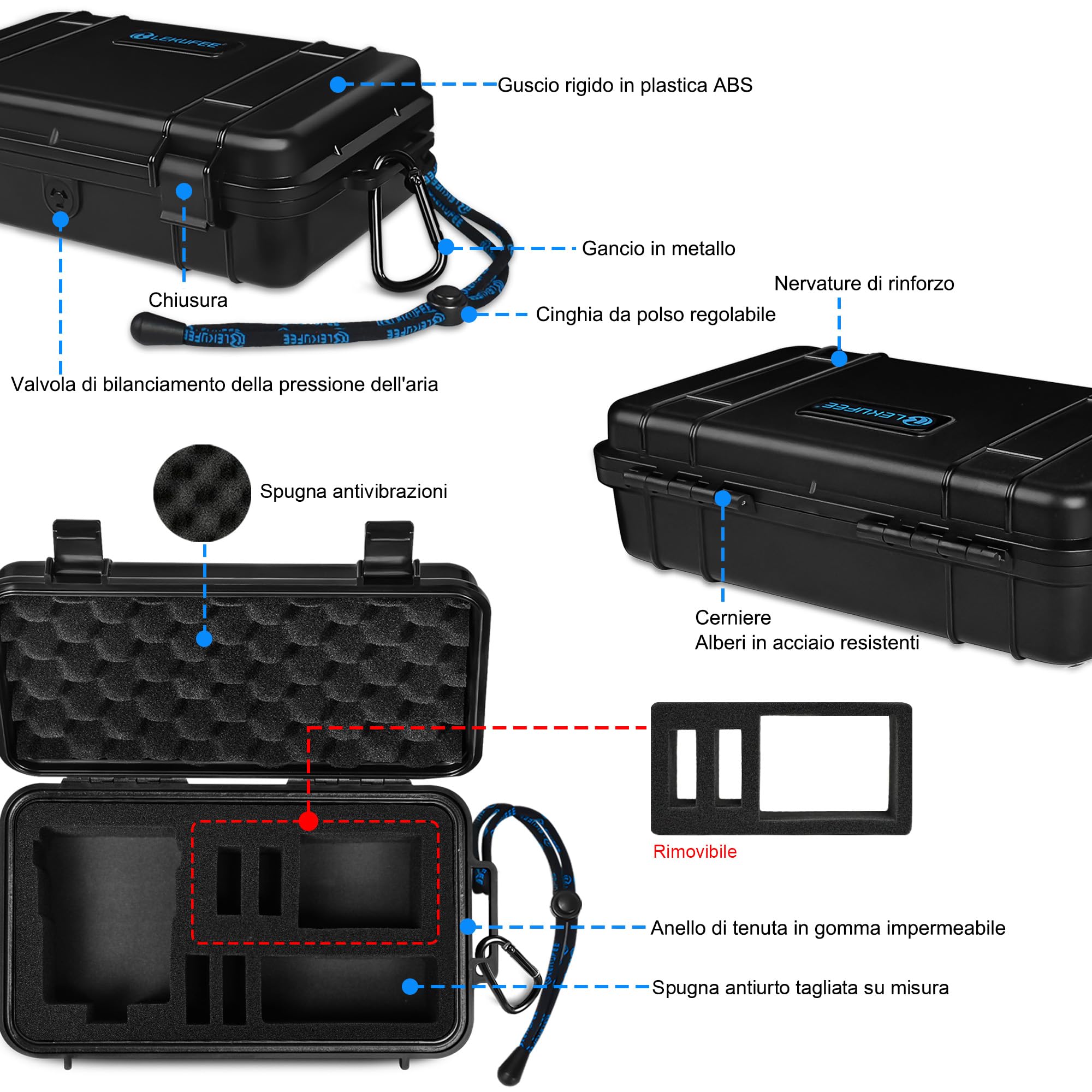 LEKUFEE Custodia Rigida da Viaggio Impermeabile per DJI Osmo 360, Custodia multifunzione per batteria 2 di Osmo Action e altri Accessori (Solo Custodia & Borsa)