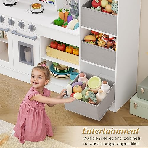 Miniatura 4 de Cocina grande de madera para jugar, cocinas de juguete grandes para niños con sistema de almacenamiento, juego de chef para niños pequeños con 14