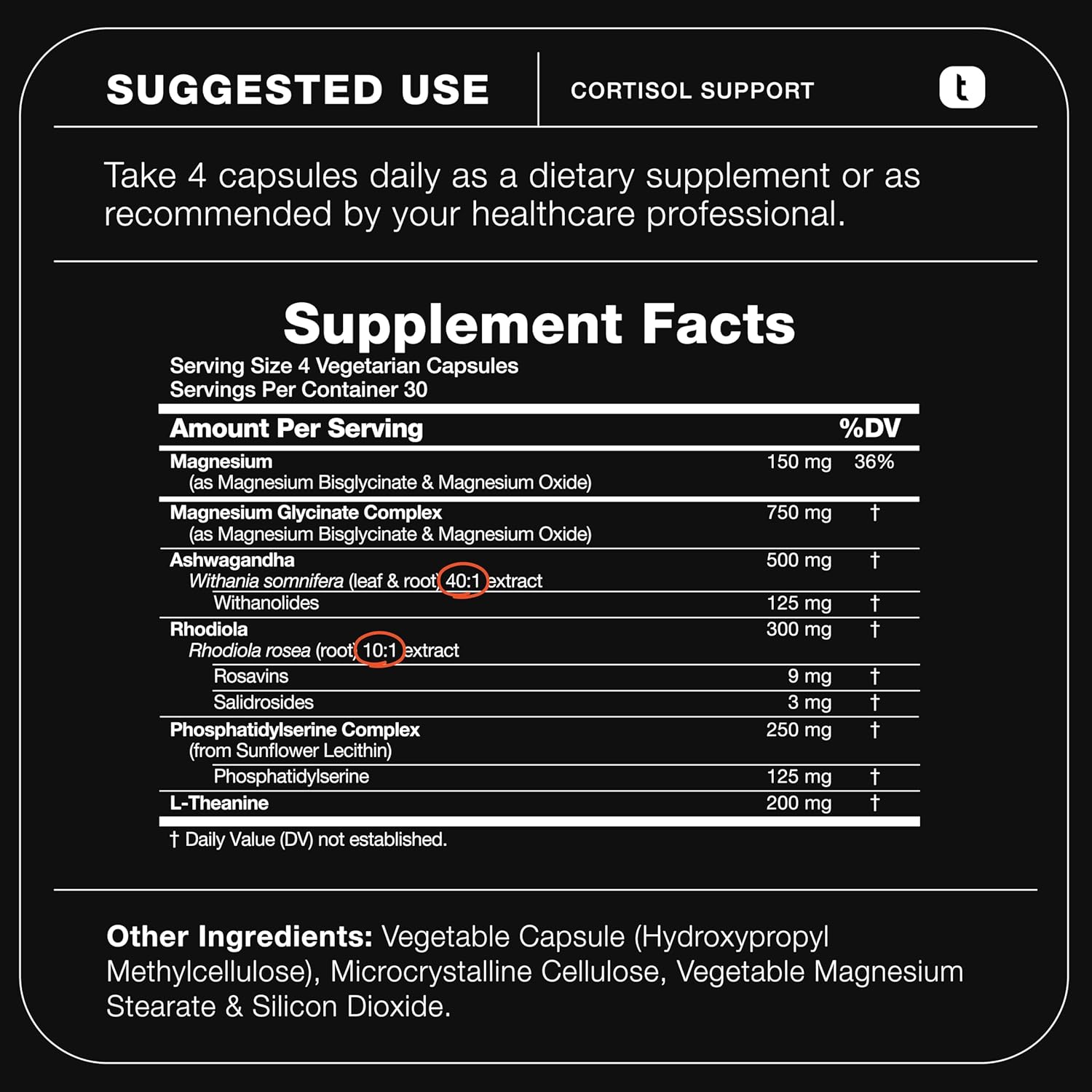 Cortisol Supplement for Women and Men — Calm, Balanced-Strength 5-in-1 Non-Drowsy, Third-Party Tested with Magnesium Glycinate, Ashwagandha, L-Theanine, Phosphatidylserine, Rhodiola — 120 Capsules - Image 7