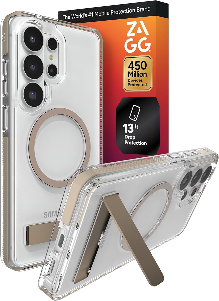 ZAGG Santa Cruz Snap - Funda para Samsung Galaxy S26 Ultra con función atril, color gris titanio, funda protectora magnética transparente para teléfono, protección contra caídas de 13 pies, reforzada con grafeno, funda delgada con soporte