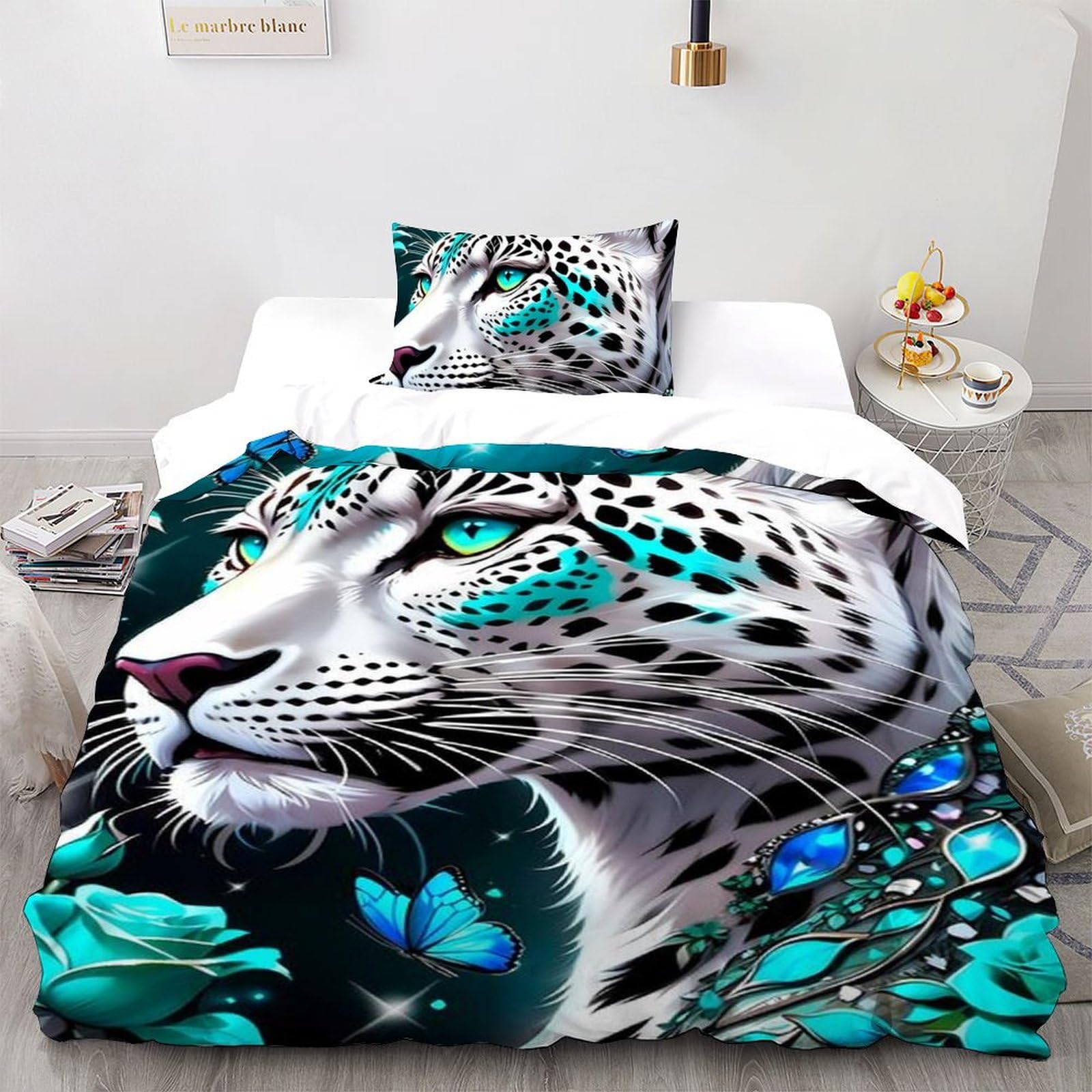 Housse de couette single guépard 135x200 avec taie d'oreiller microfibre pour lit enfant