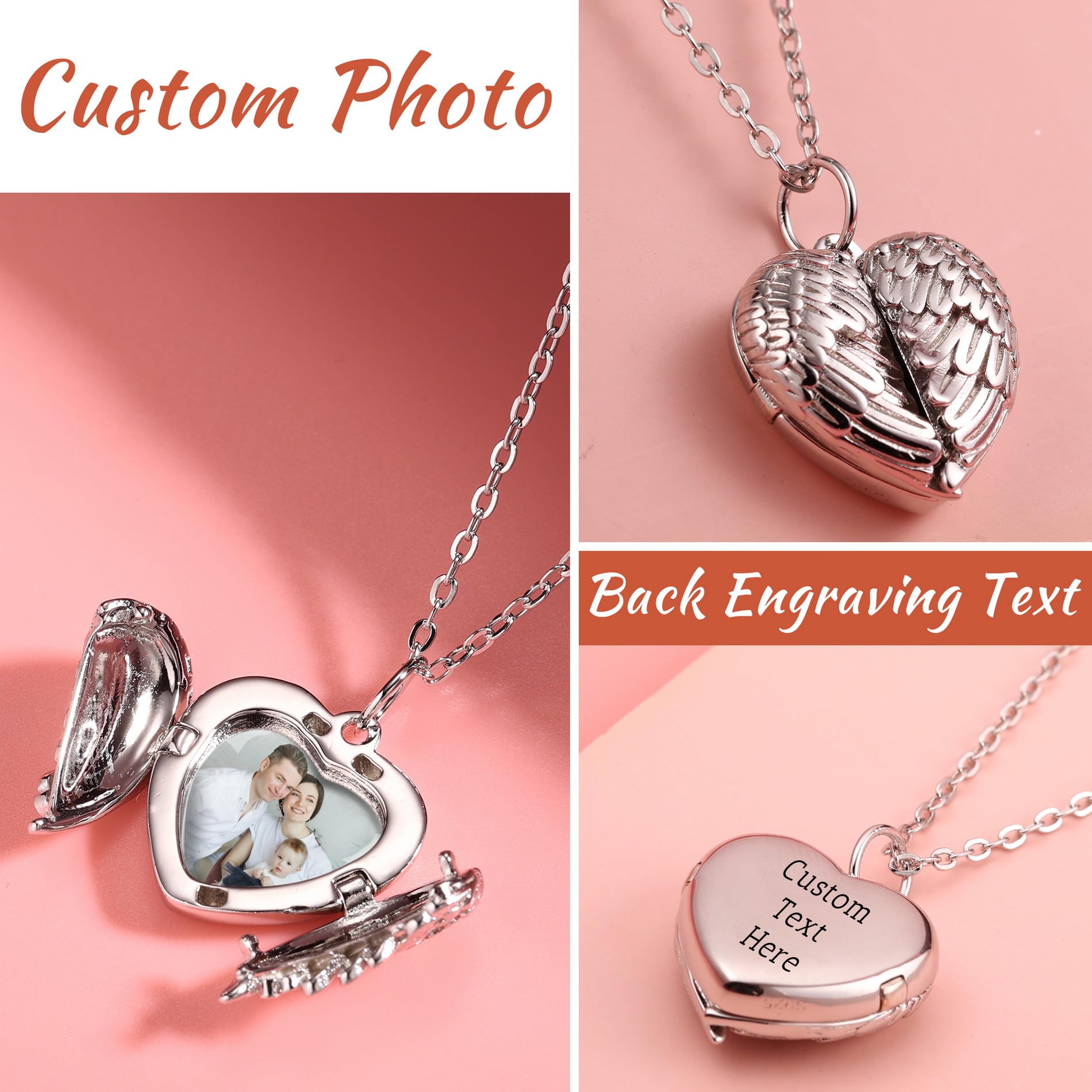 Collana con Medaglione a Cuore Personalizzato con Immagine All'interno Collana con Ciondolo Medaglione a Cuore in Argento 925 Personalizzato con Foto/Testo/Iniziale per Donne Fidanzata Mamma
