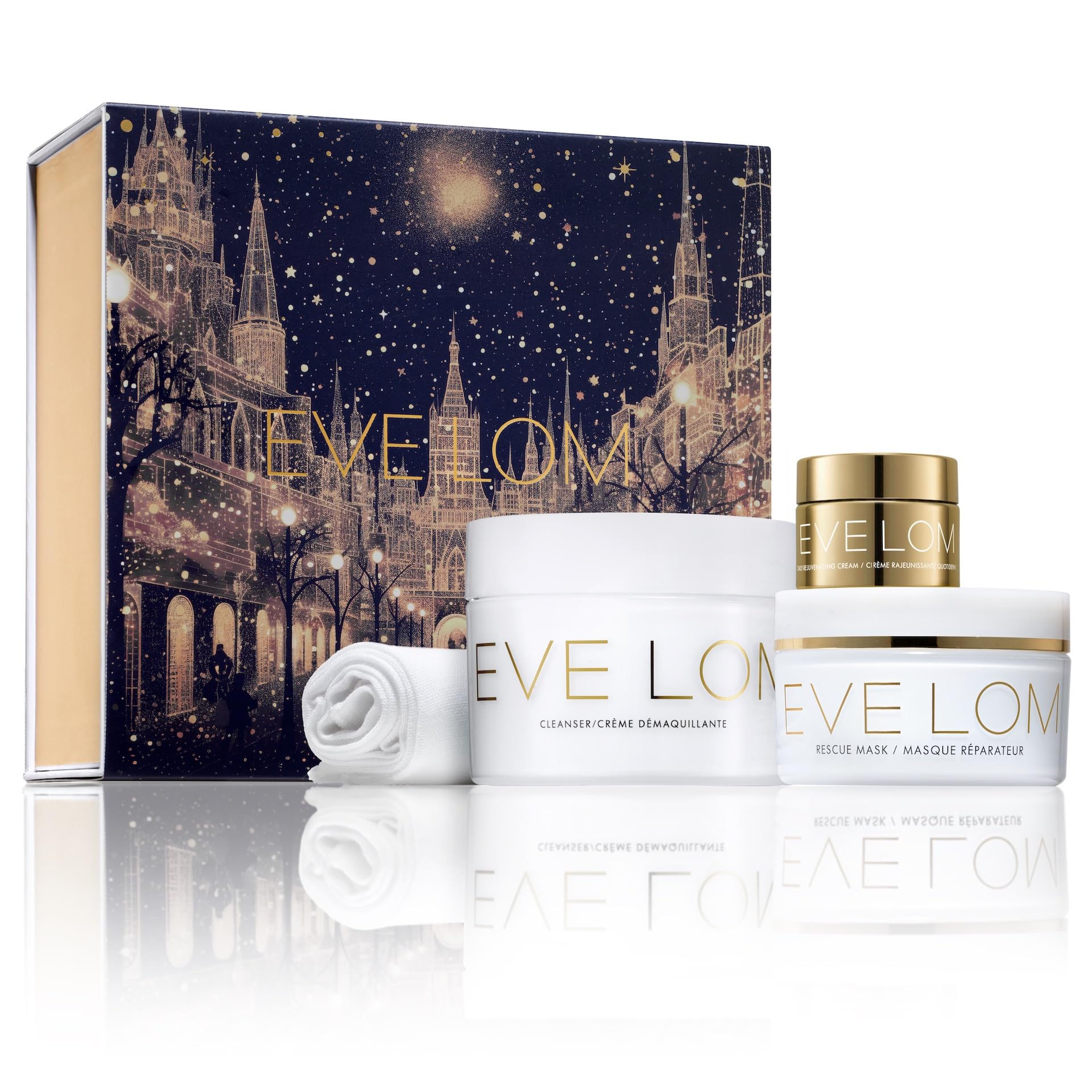 EVE LOM Restorative Beauty Holiday Set – Cleanser, Rescue Mask, Cream & Muslin Cloth