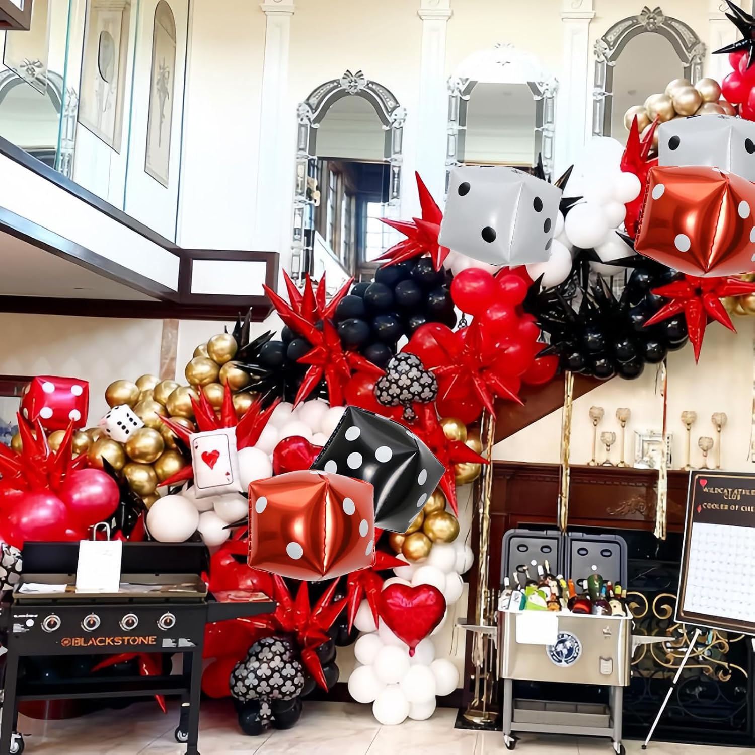 6 Pcs Dice Balloon Casino Theme Party Decor, Square Dice Foil Red Black White Casino Balloon for Game Night Birthday Graduation Prom Party