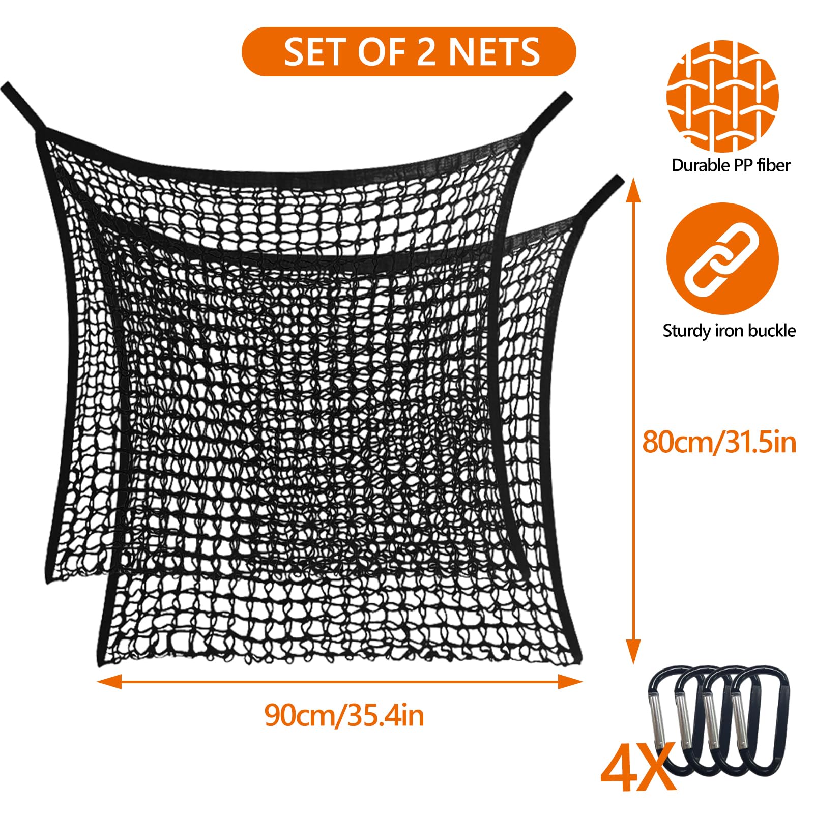 2 Reti Rete per Fieno Cavalli, Dimensioni 90 X 80 cm, 4,5 X 4,5 cm Rete per Retes da Fieno per Cavalli Grande, capacità: 6 kg, Riduce Lo Spreco di Foraggio nei Sacchi di Mangime (Nero)
