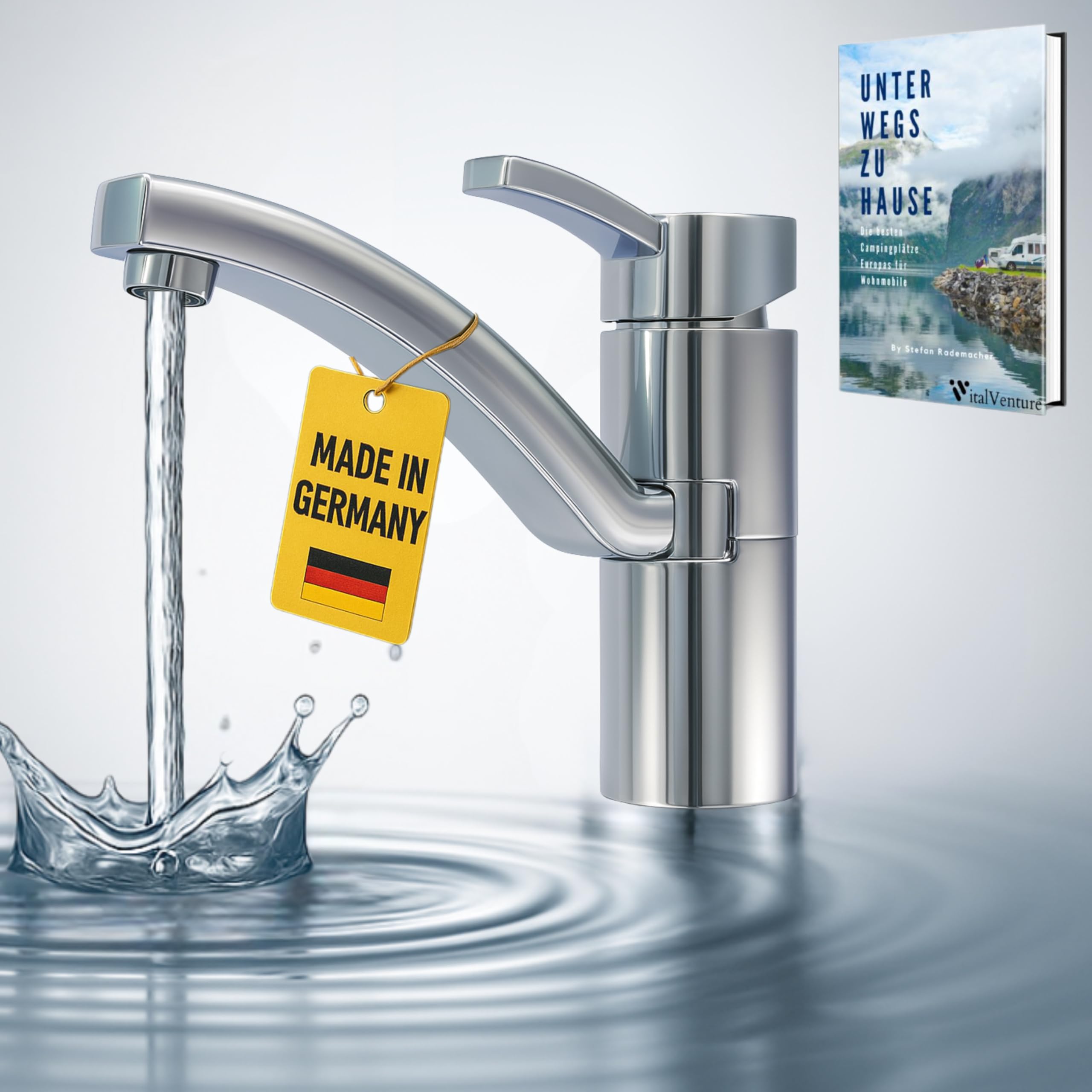 Carbest Chrome Comet Capri Single Lever Mixer Tap For Motorhome 12 V With Micro Switch Water Tap 90° Rotatable Caravan Hot Cold Camping Caravan 12V Motorhome Boat